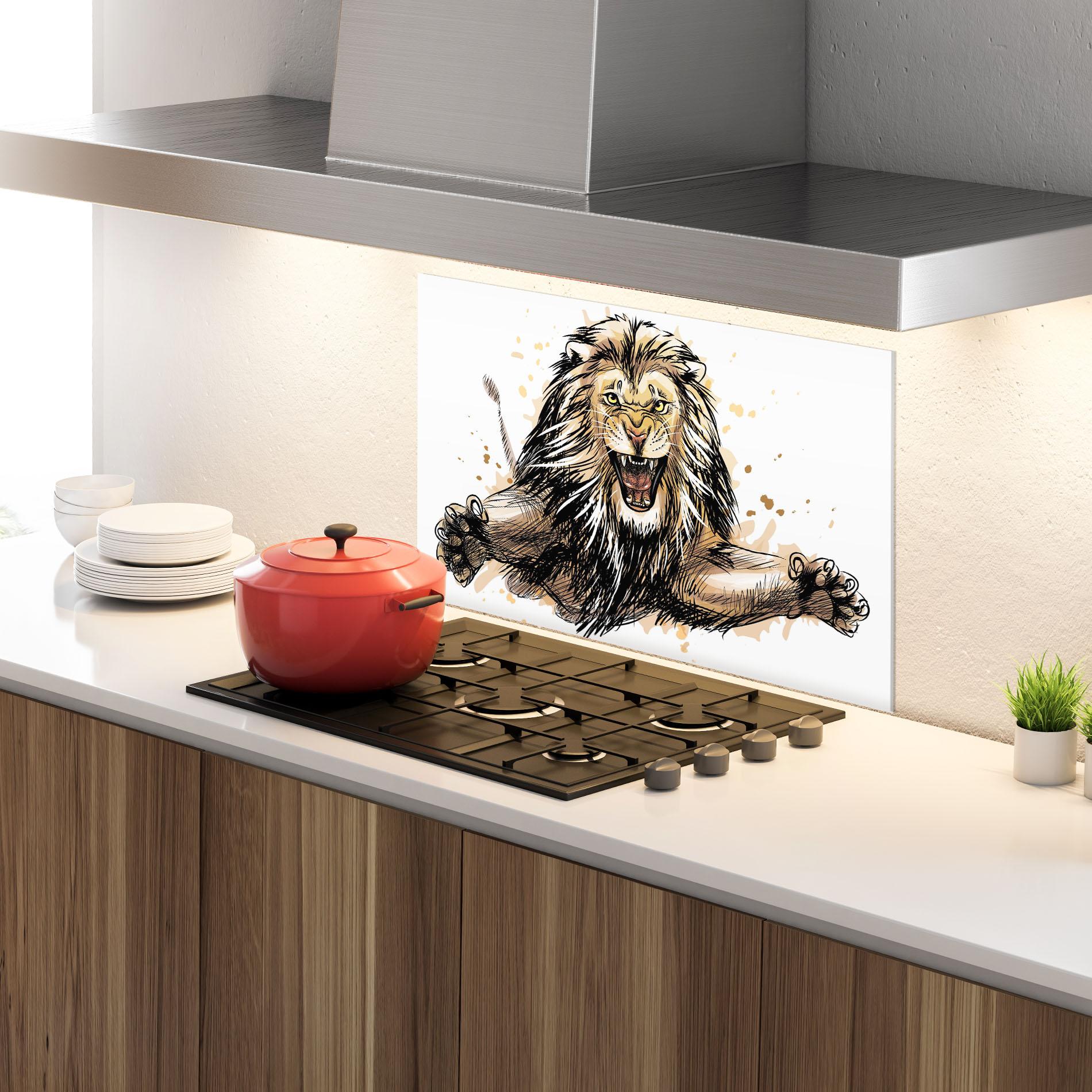 Küchenrückwand Glas Lion Jump mockup 4