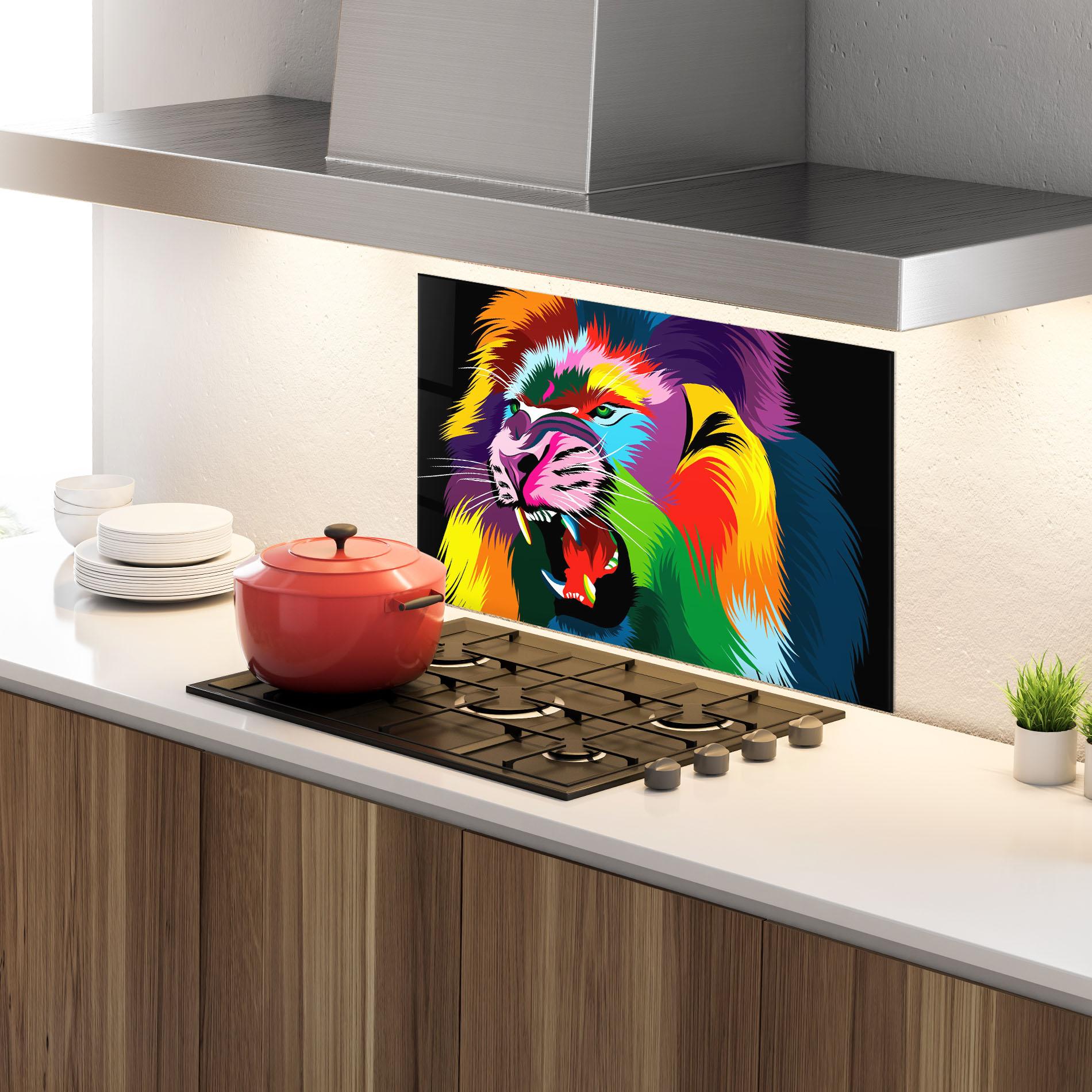 Küchenrückwand Glas Lion Vibrant Color mockup 4