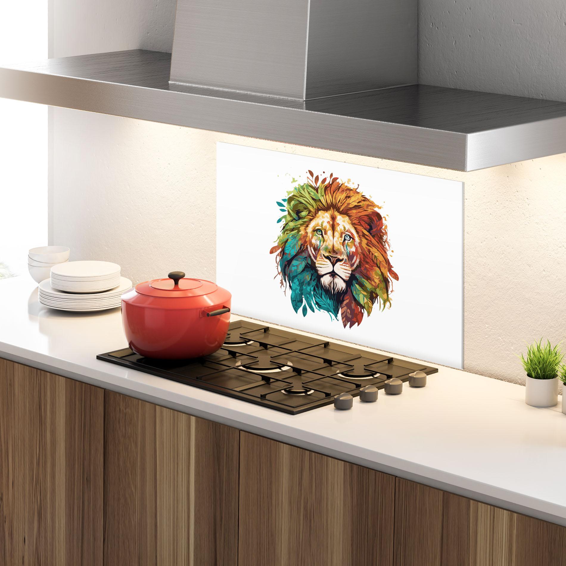 Küchenrückwand Glas Nature Lion mockup 4