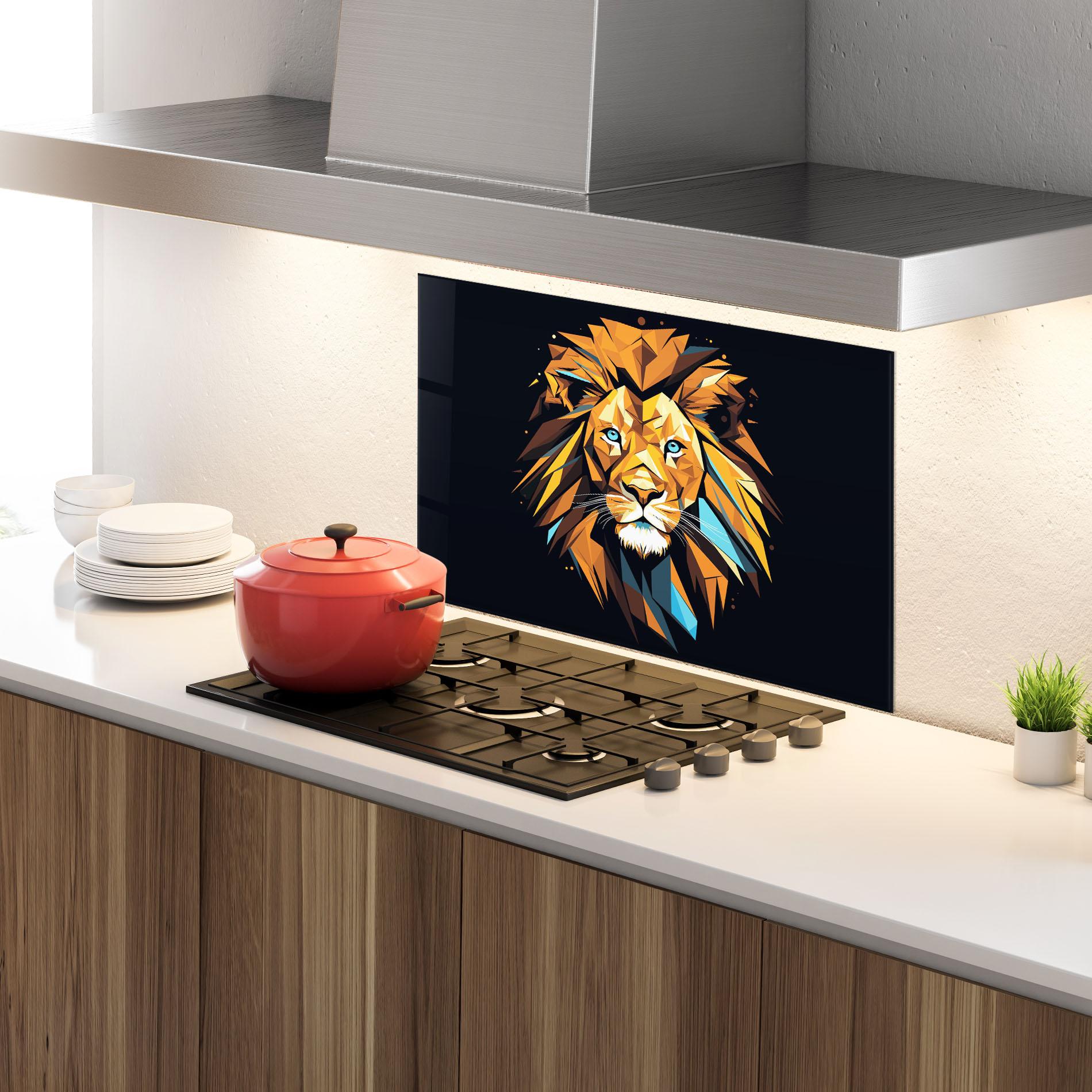Küchenrückwand Glas Pop Art Lion mockup 4