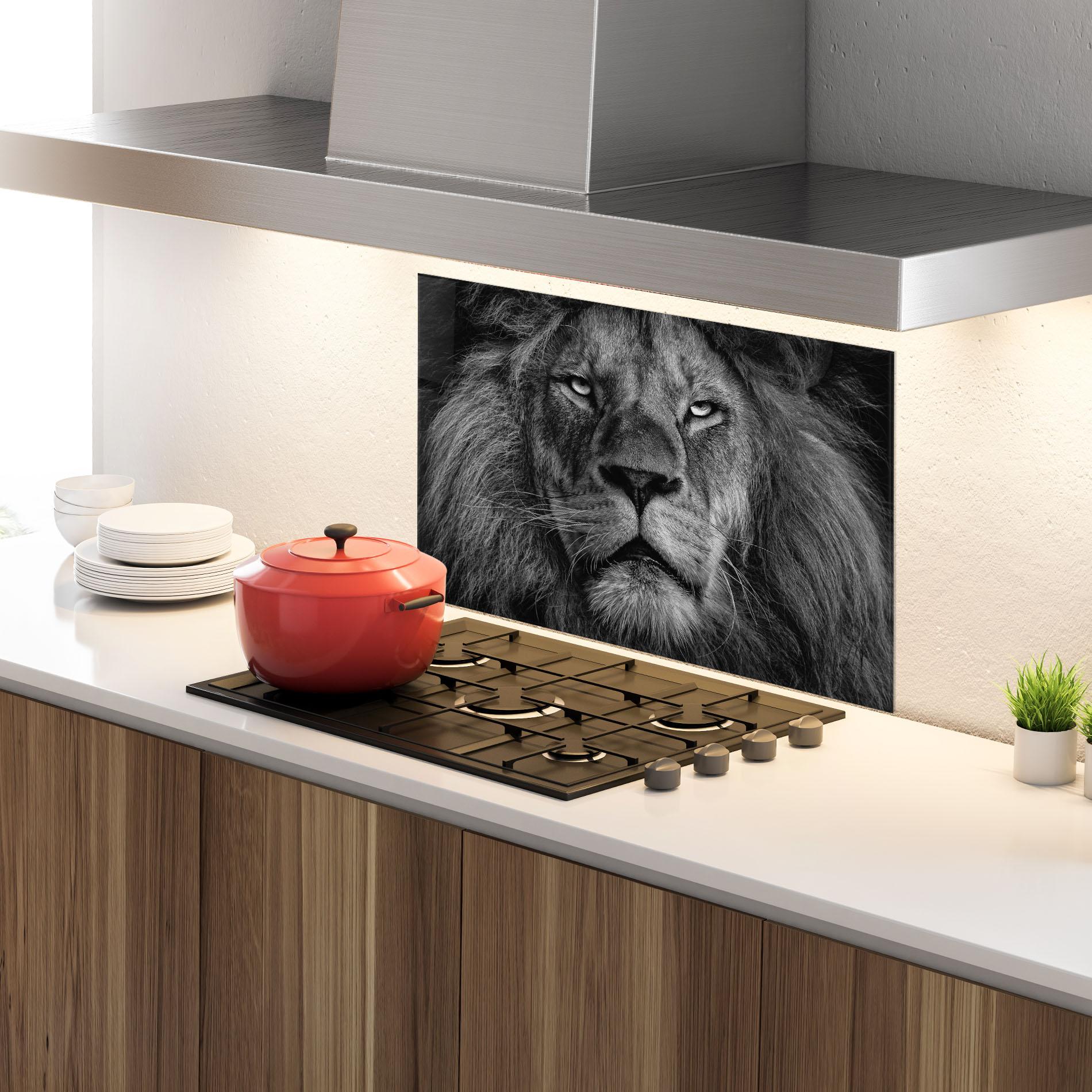 Küchenrückwand Glas Powerful Male Lion mockup 4