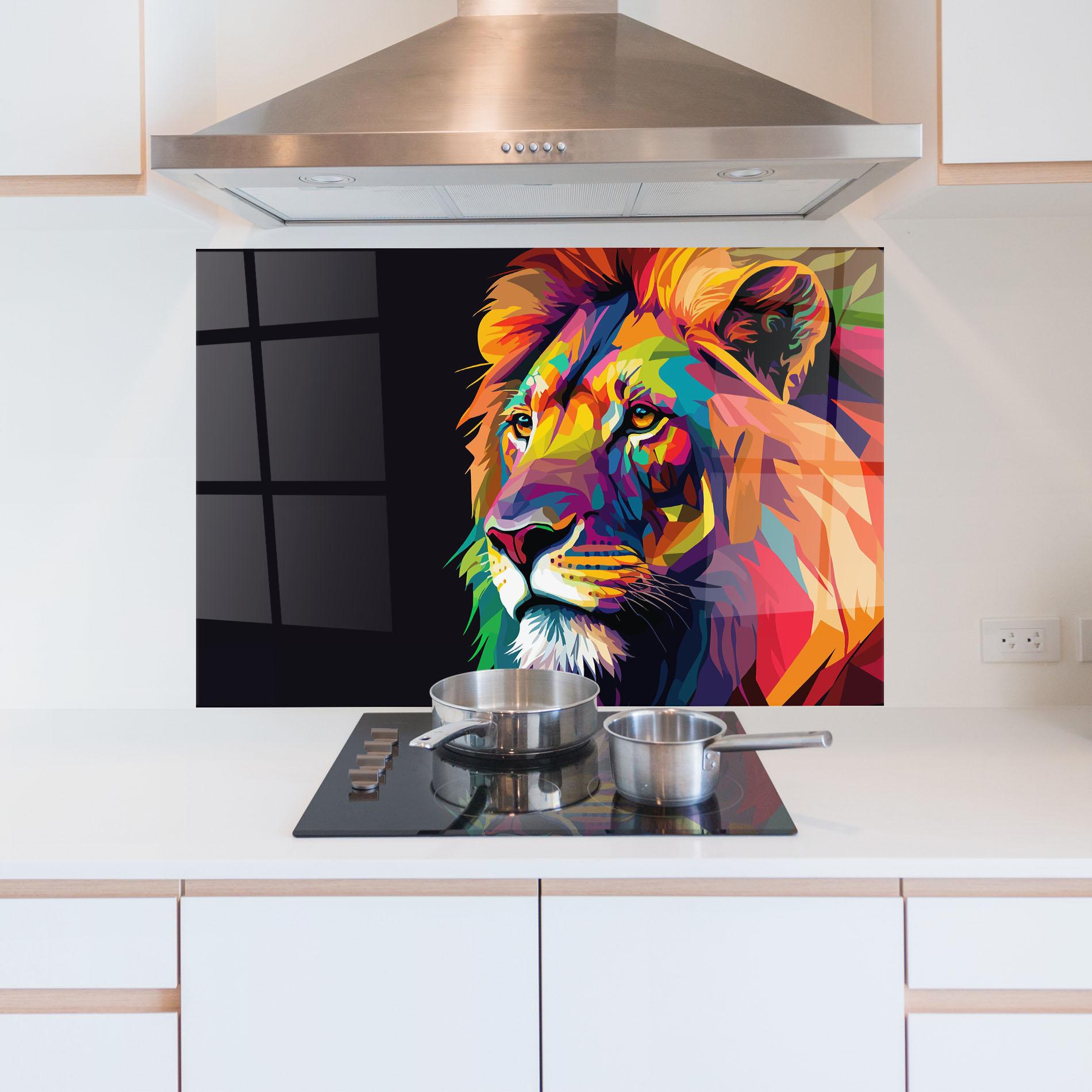 Küchenrückwand Glas Colorful Lion mockup 5