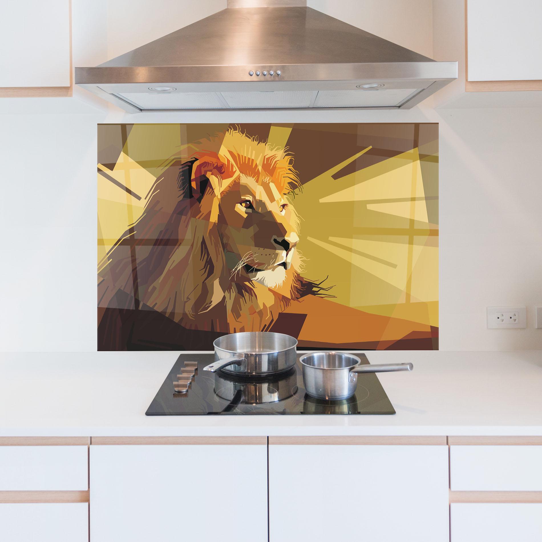 Küchenrückwand Glas Lion Art mockup 5