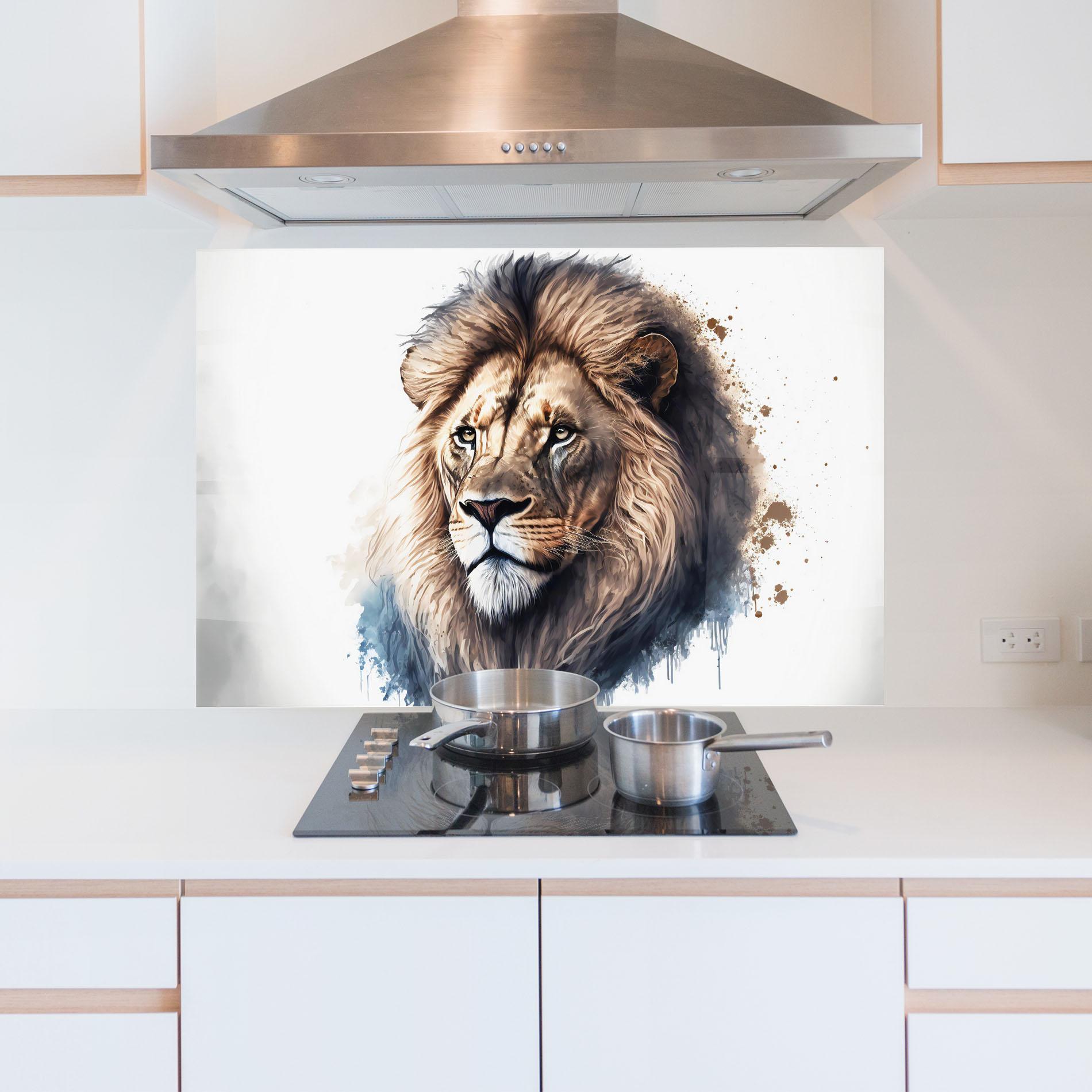 Küchenrückwand Glas Lion Head Painting mockup 5