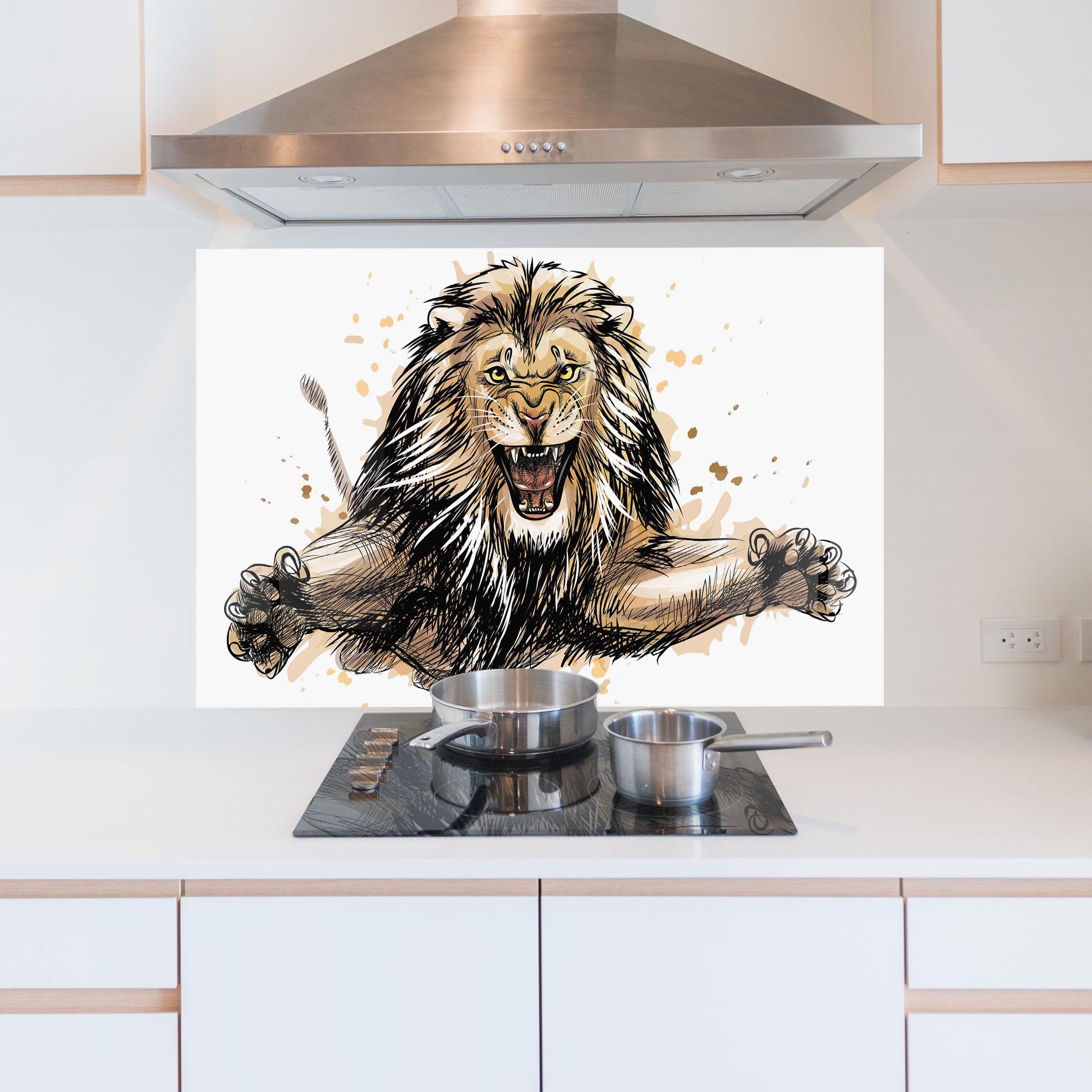 Küchenrückwand Glas Lion Jump mockup 5