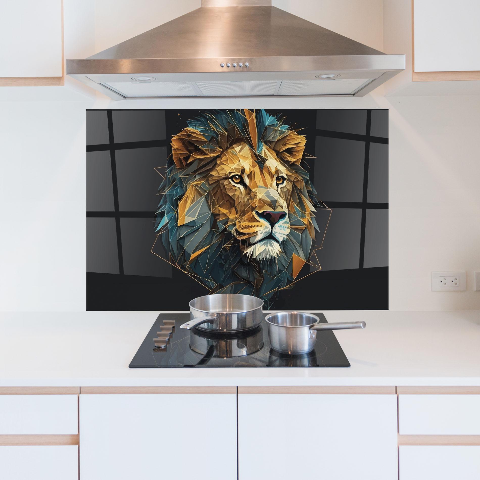 Küchenrückwand Glas Lion On Grey mockup 5