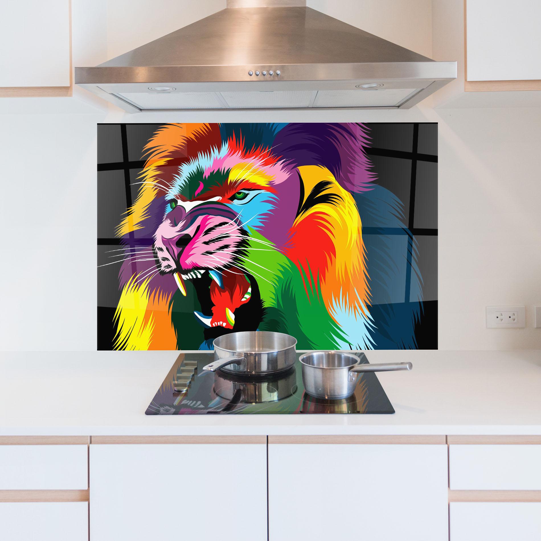 Küchenrückwand Glas Lion Vibrant Color mockup 5