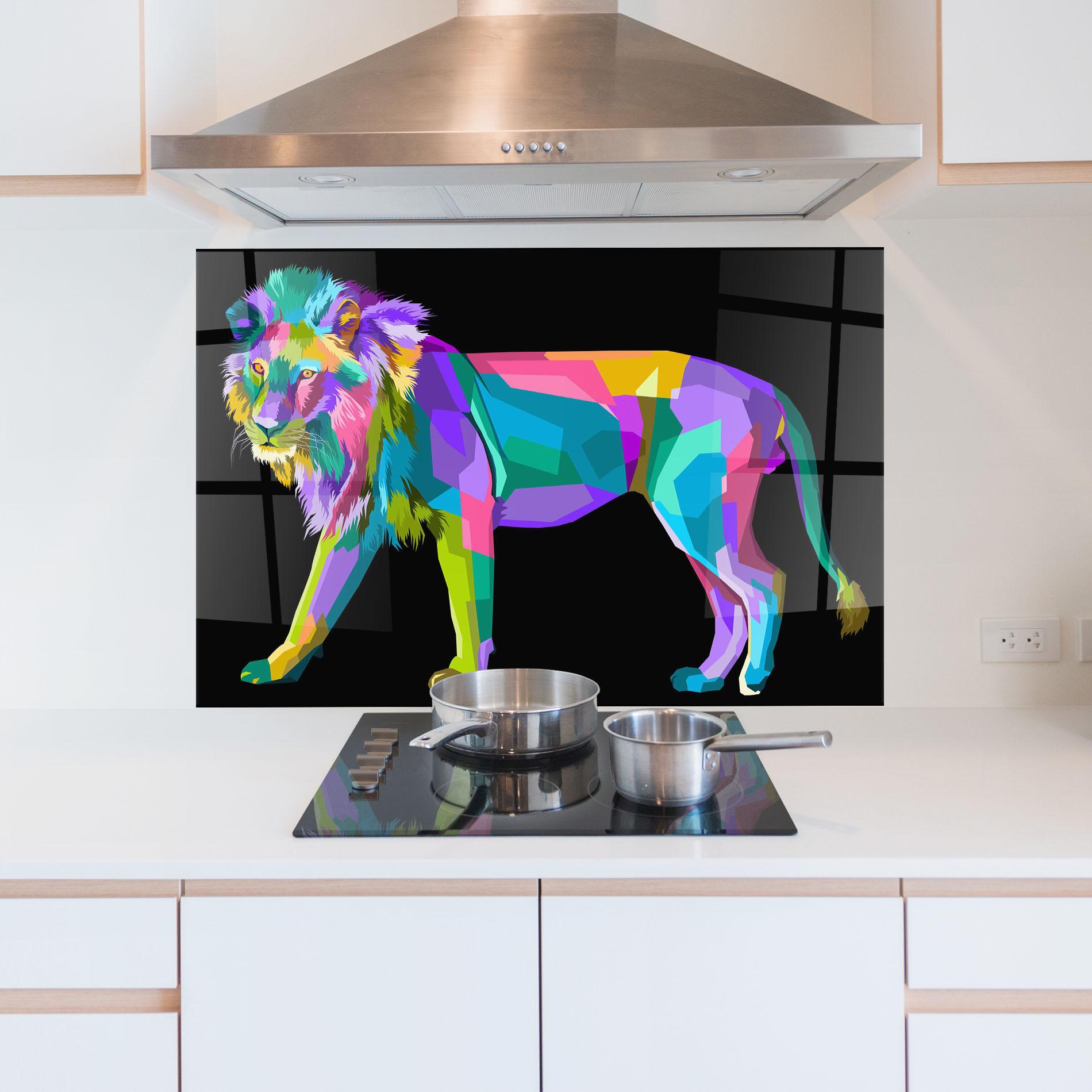 Küchenrückwand Glas Lion Walking mockup 5