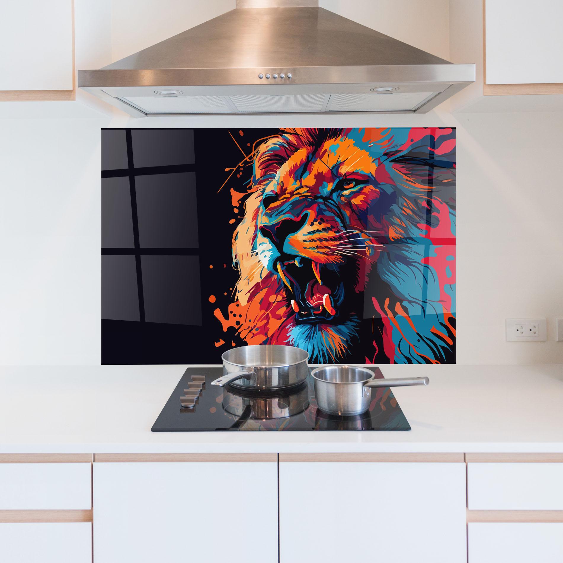 Küchenrückwand Glas Orange Red Lion mockup 5