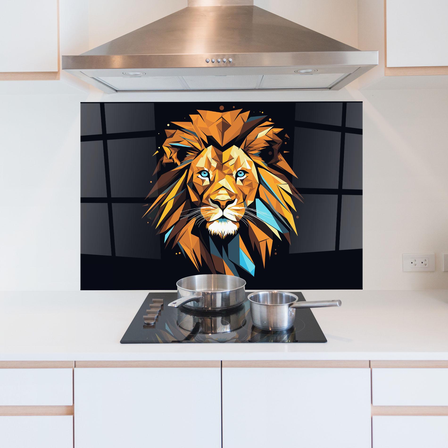 Küchenrückwand Glas Pop Art Lion mockup 5