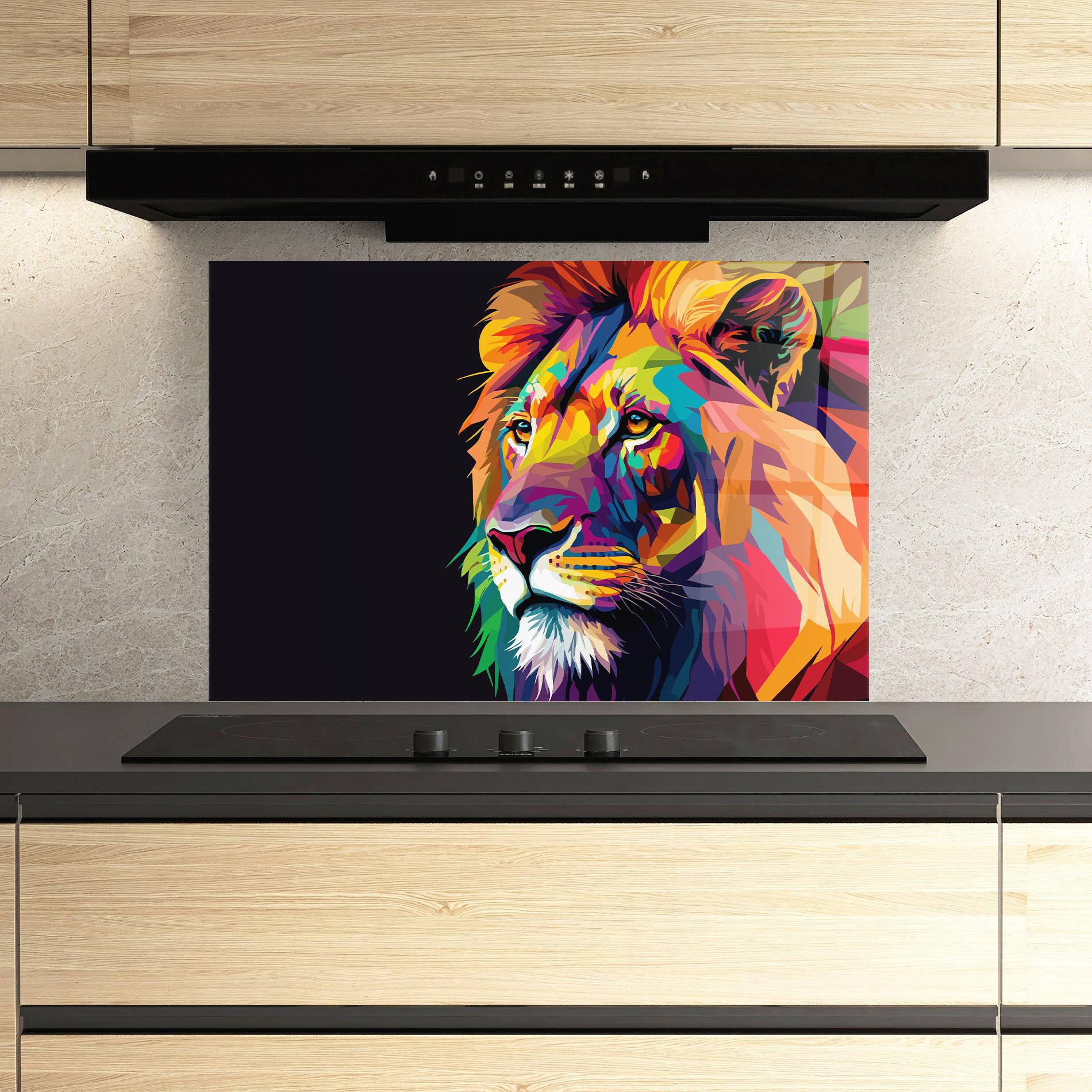 Küchenrückwand Glas Colorful Lion mockup 3