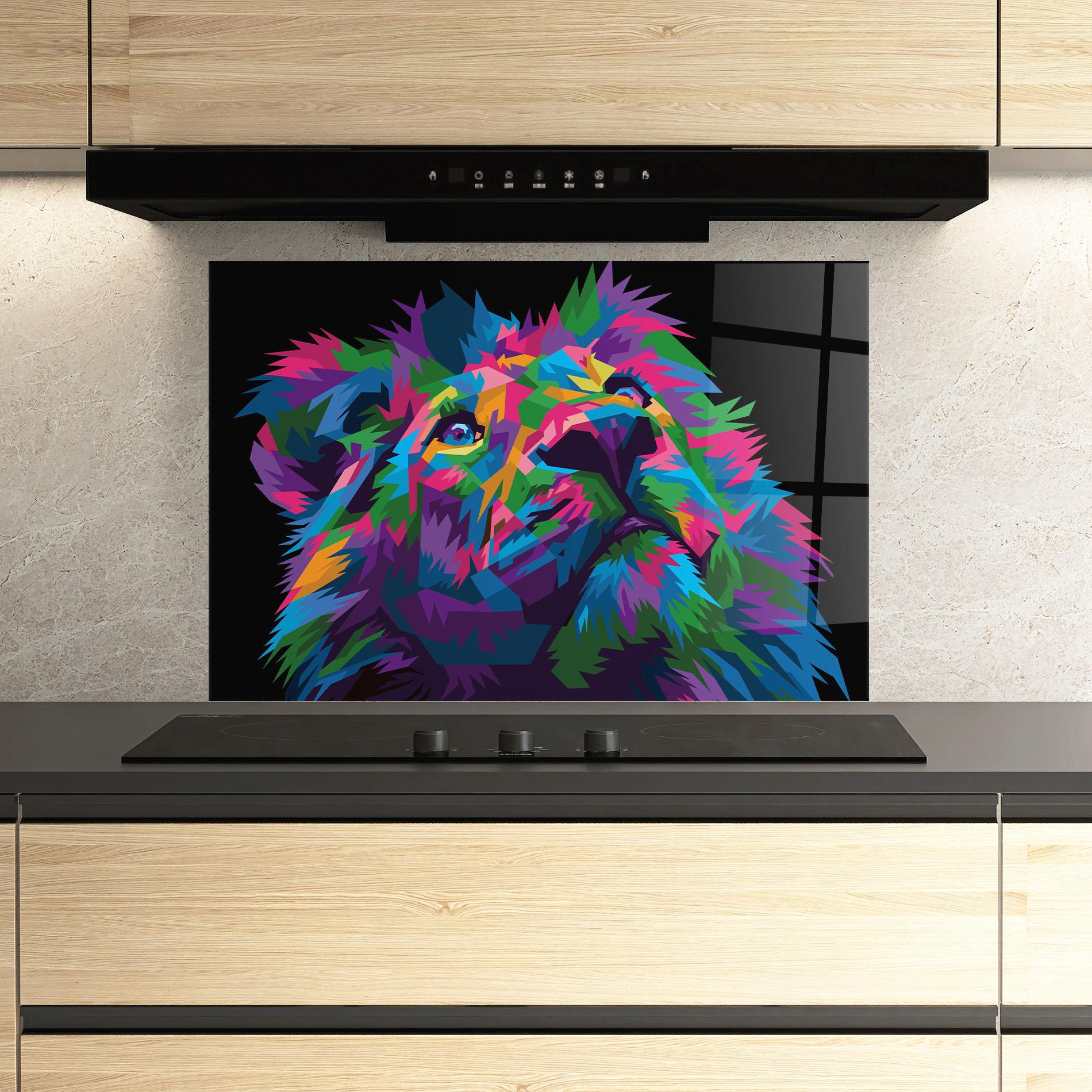 Küchenrückwand Glas Cute Color Lion mockup 3