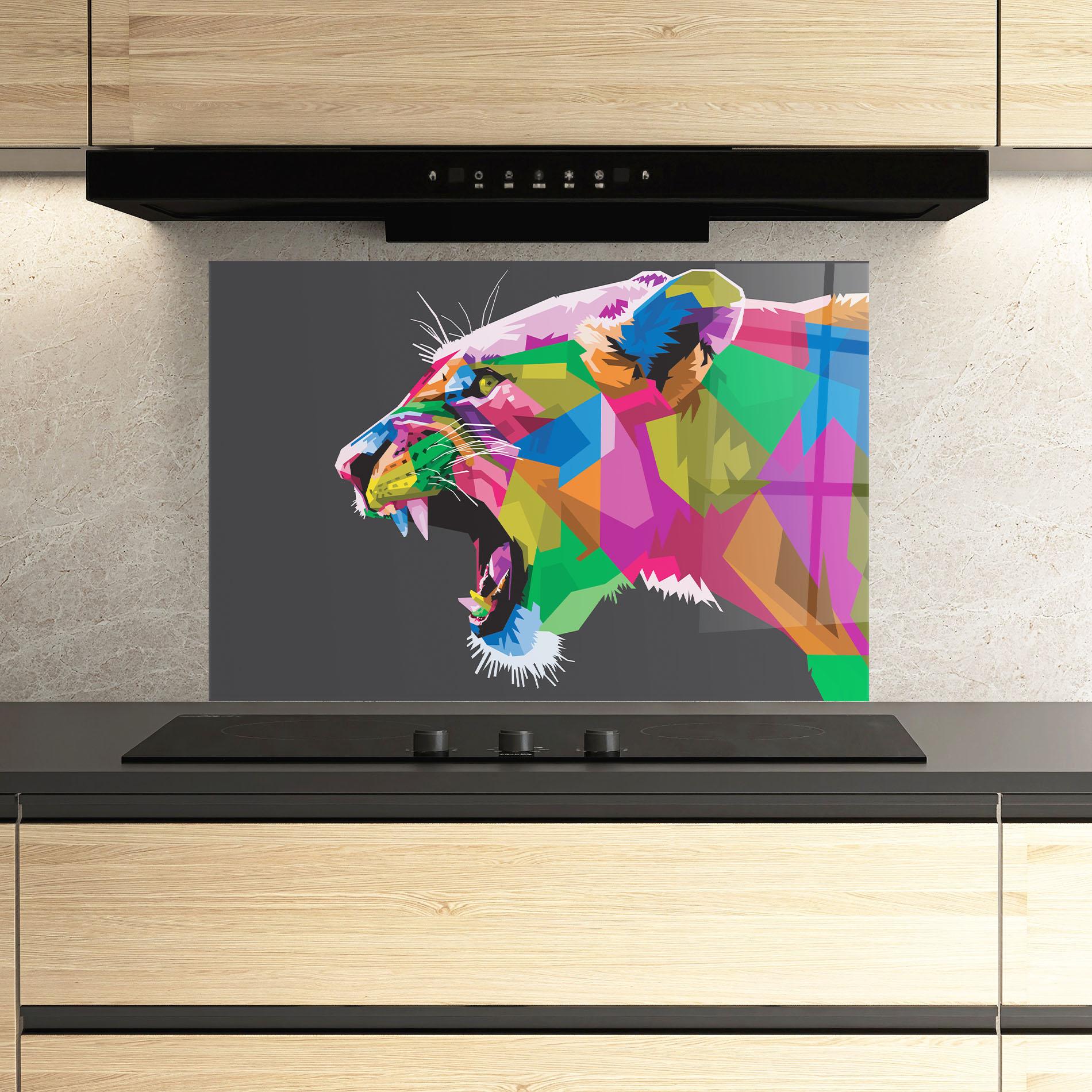Küchenrückwand Glas Female Lion Head mockup 3