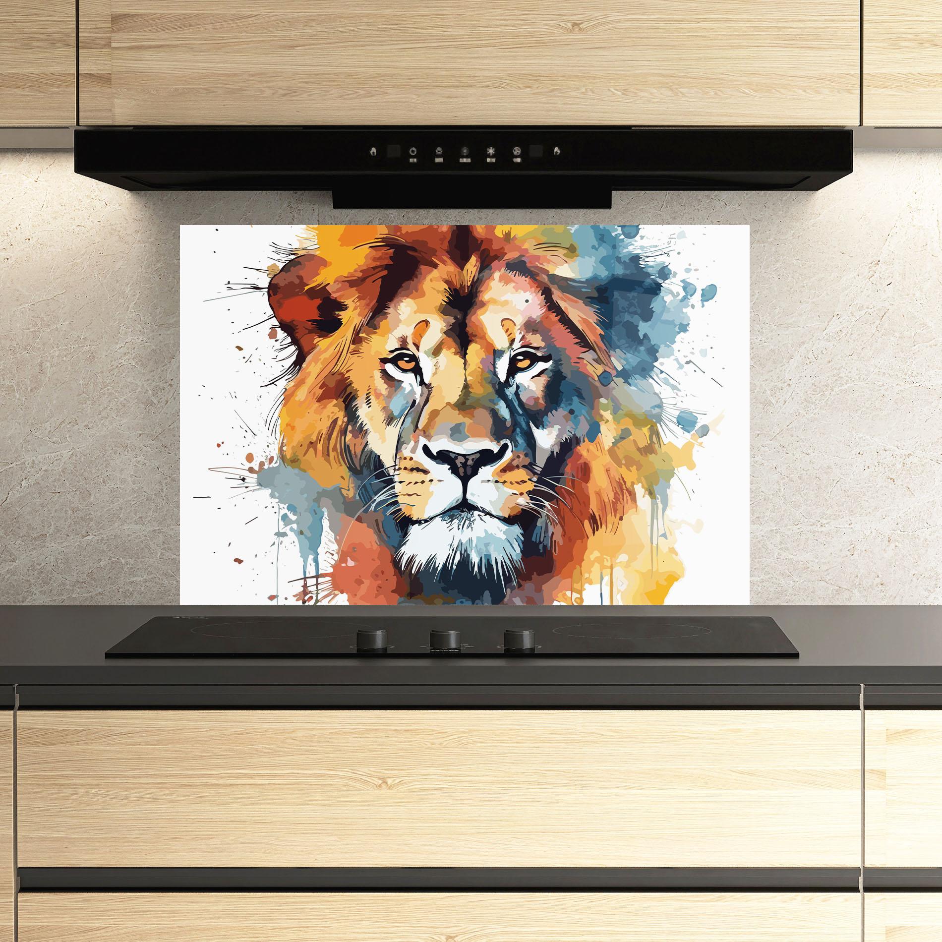 Küchenrückwand Glas Lion Head Art mockup 3