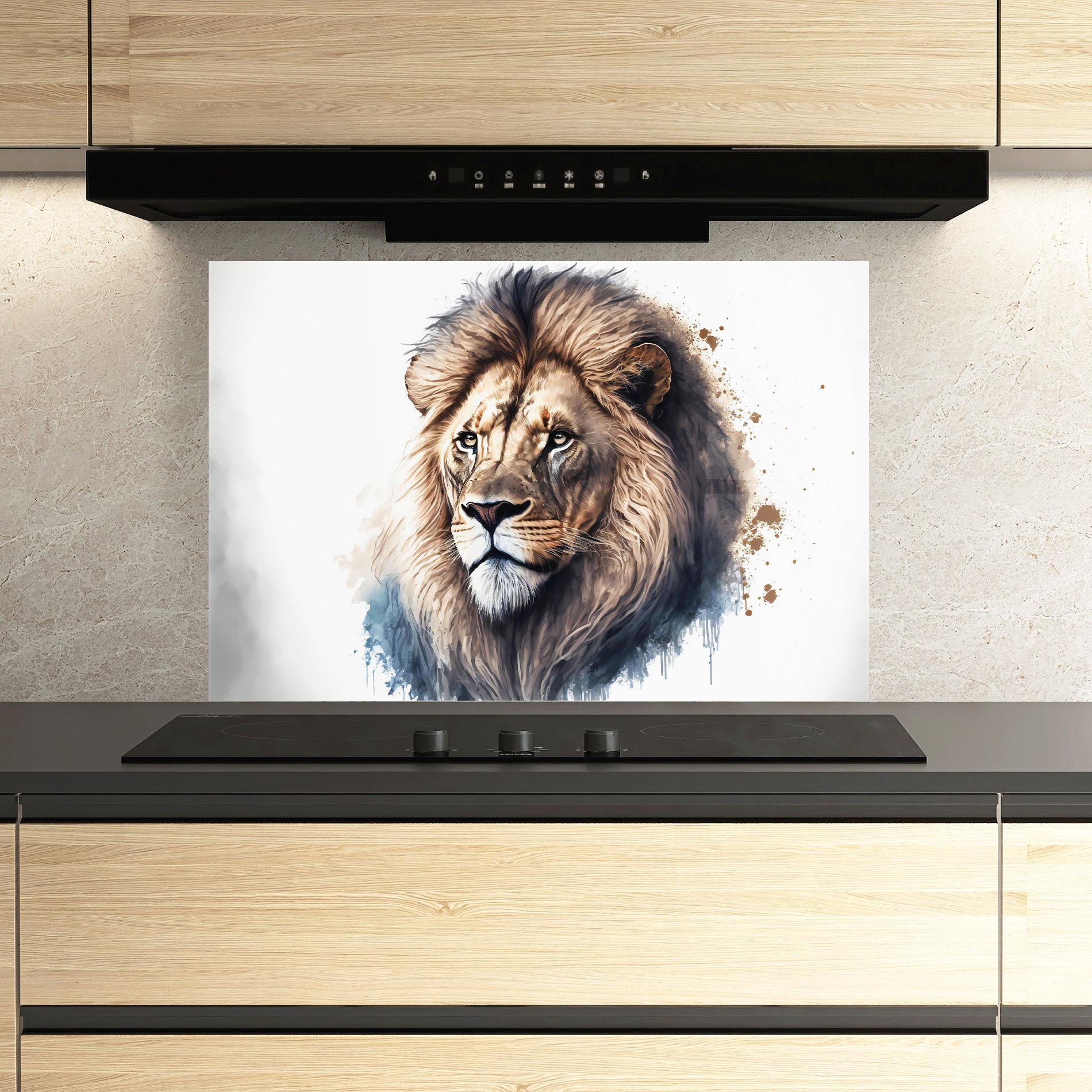 Küchenrückwand Glas Lion Head Painting mockup 3