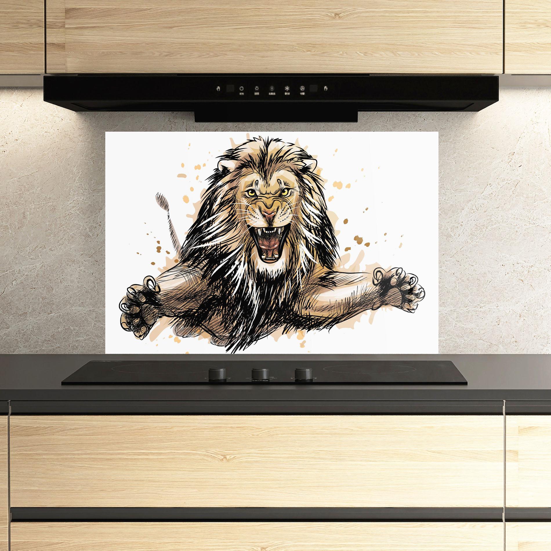 Küchenrückwand Glas Lion Jump mockup 3