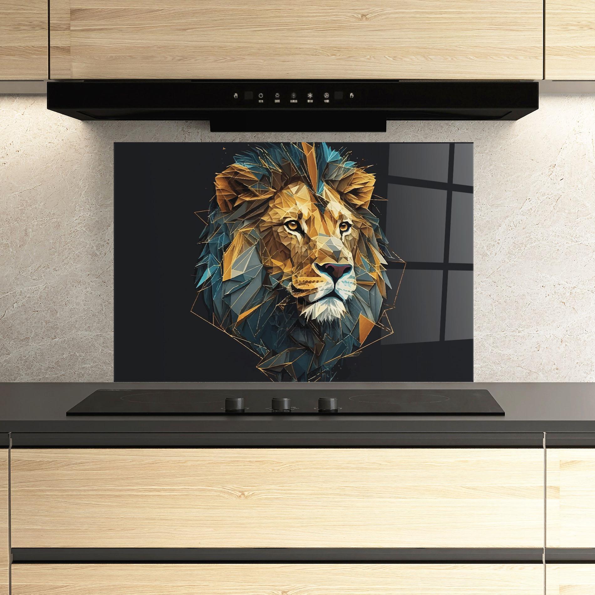 Küchenrückwand Glas Lion On Grey mockup 3