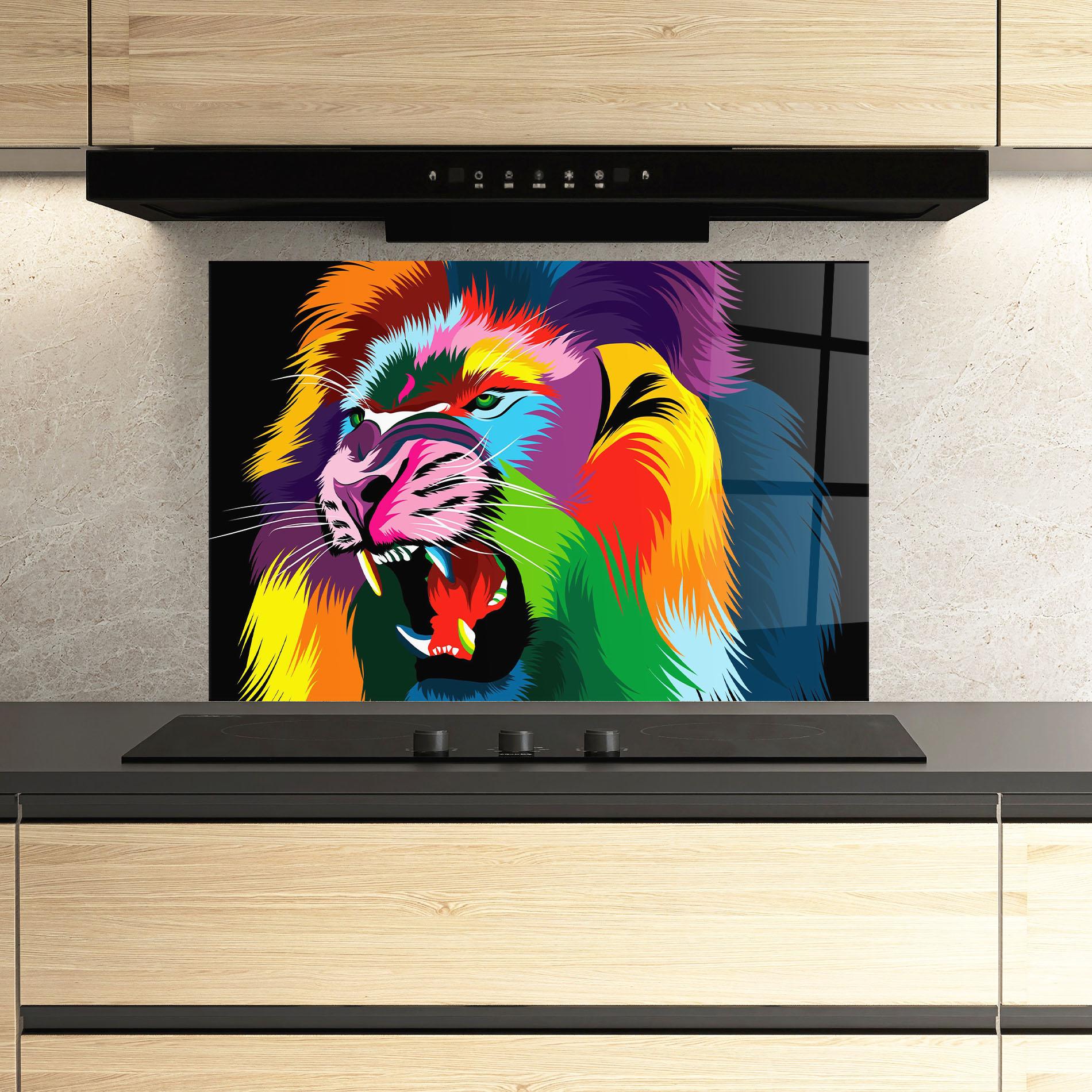 Küchenrückwand Glas Lion Vibrant Color mockup 3