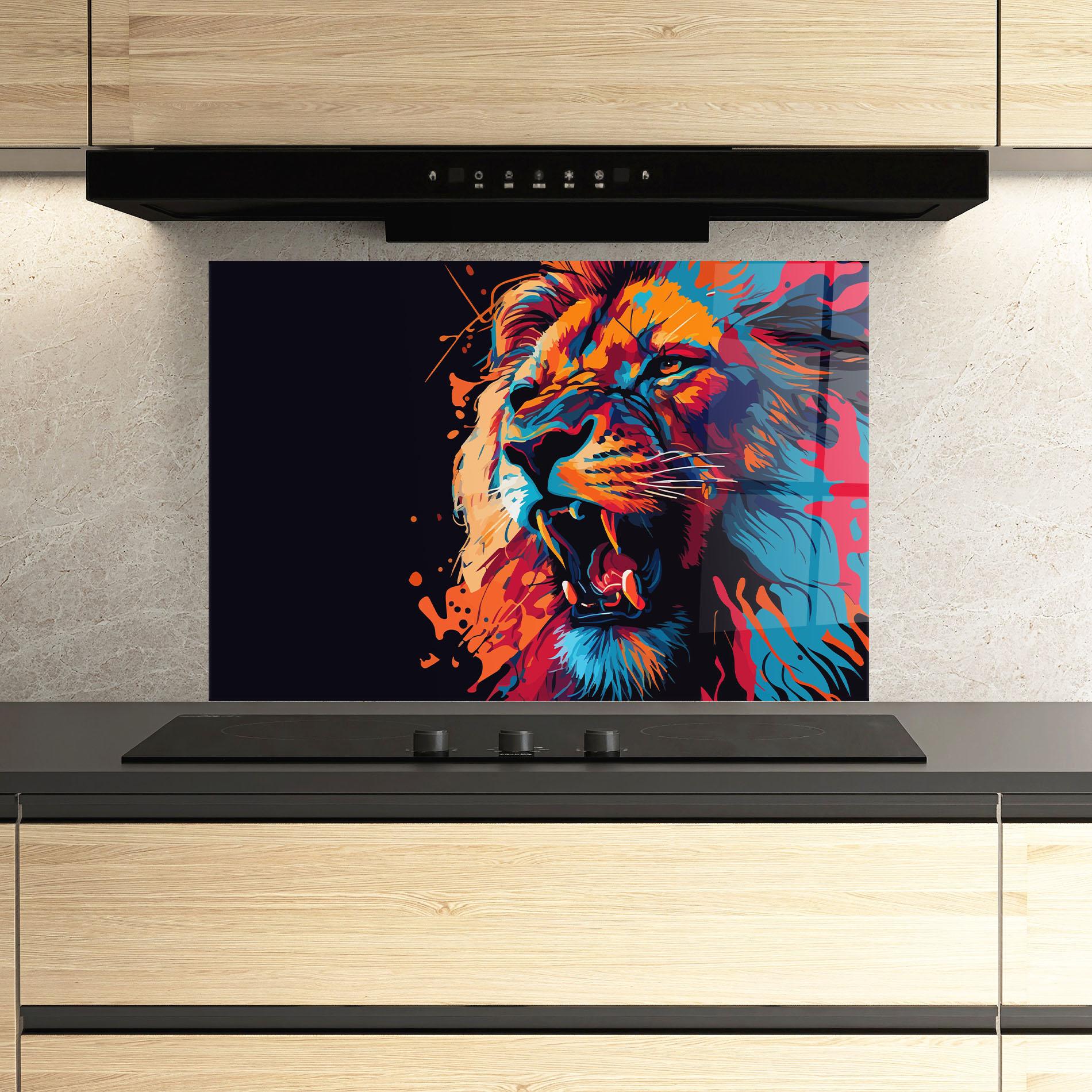 Küchenrückwand Glas Orange Red Lion mockup 3