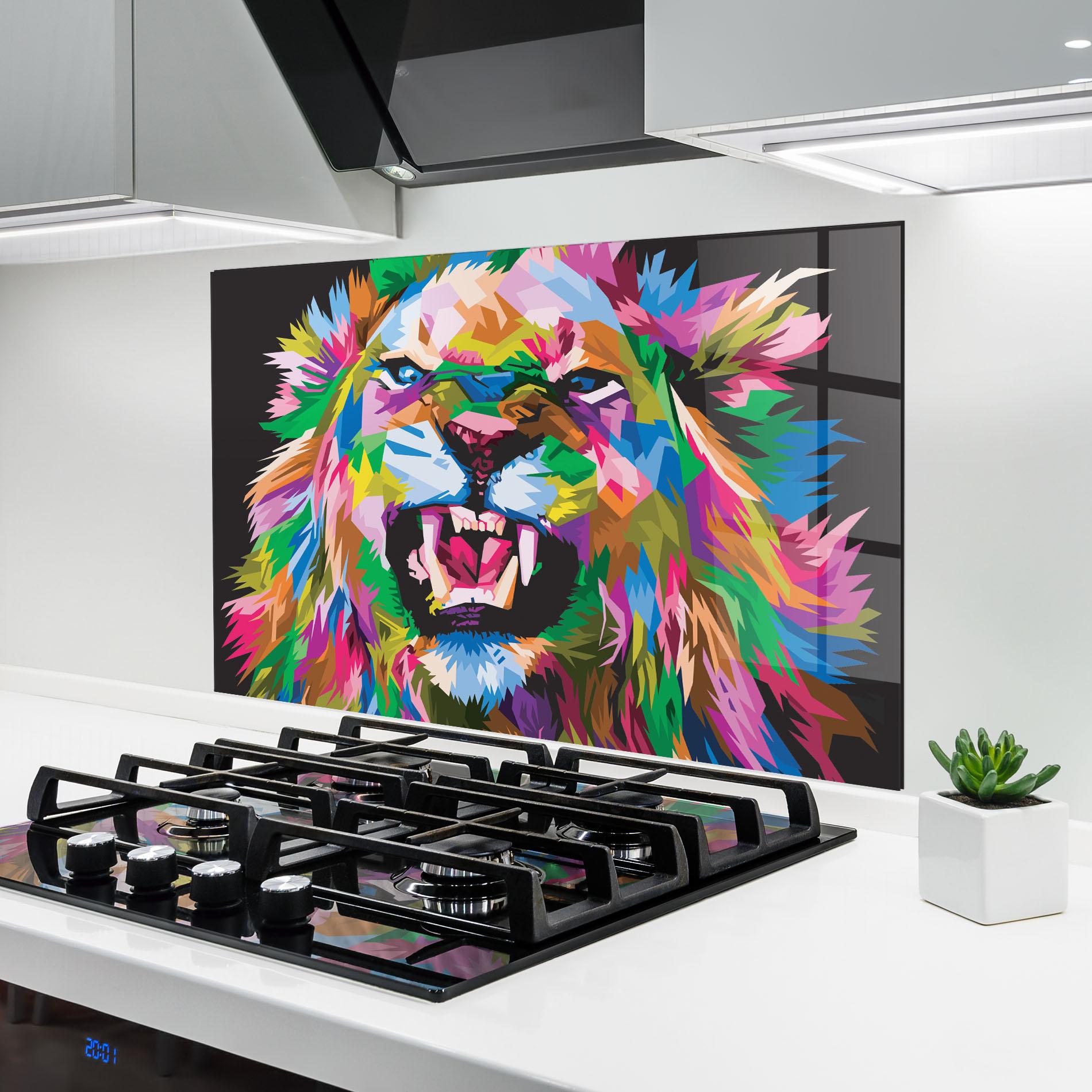 Küchenrückwand Glas Angry Lion Eyes mockup 6