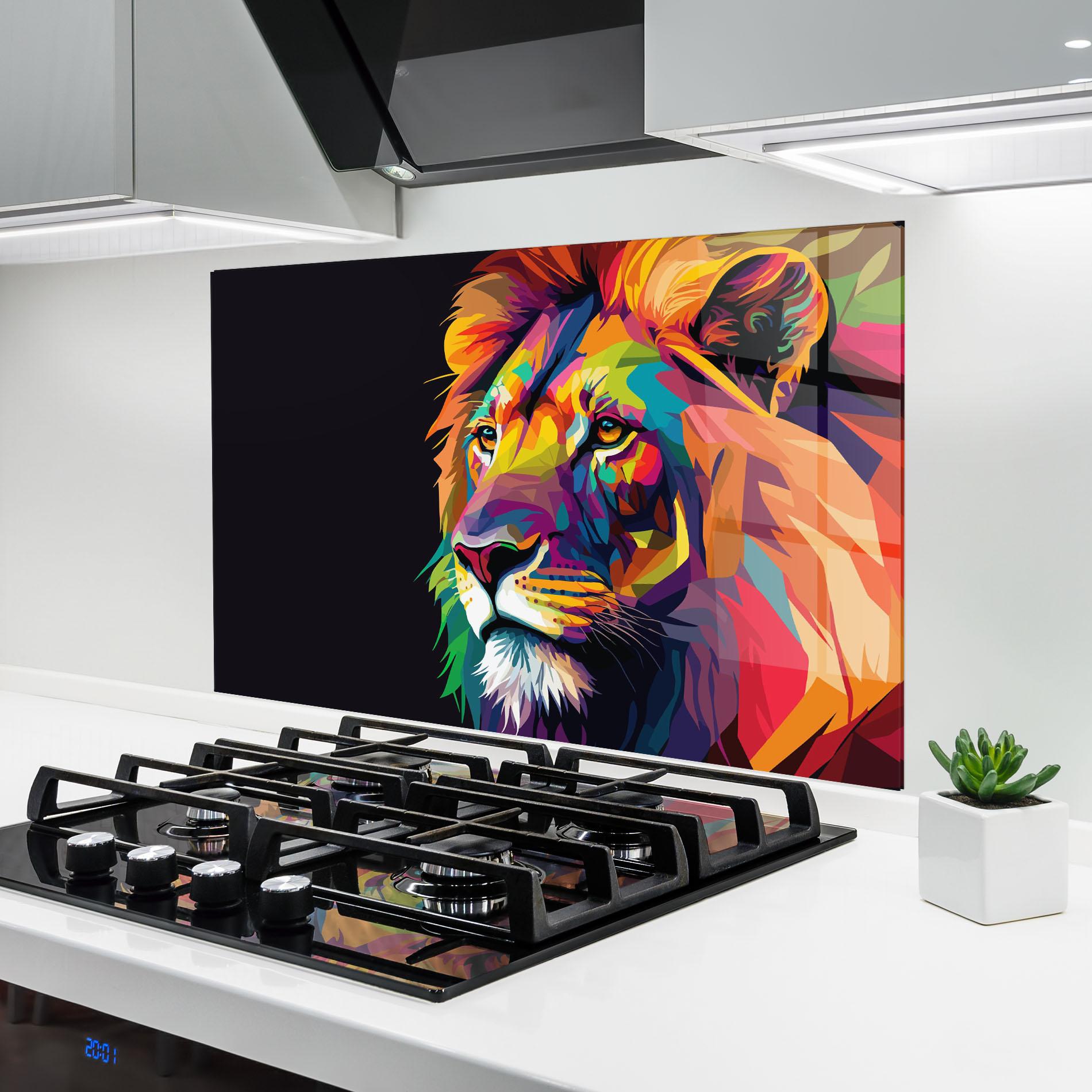 Küchenrückwand Glas Colorful Lion mockup 6