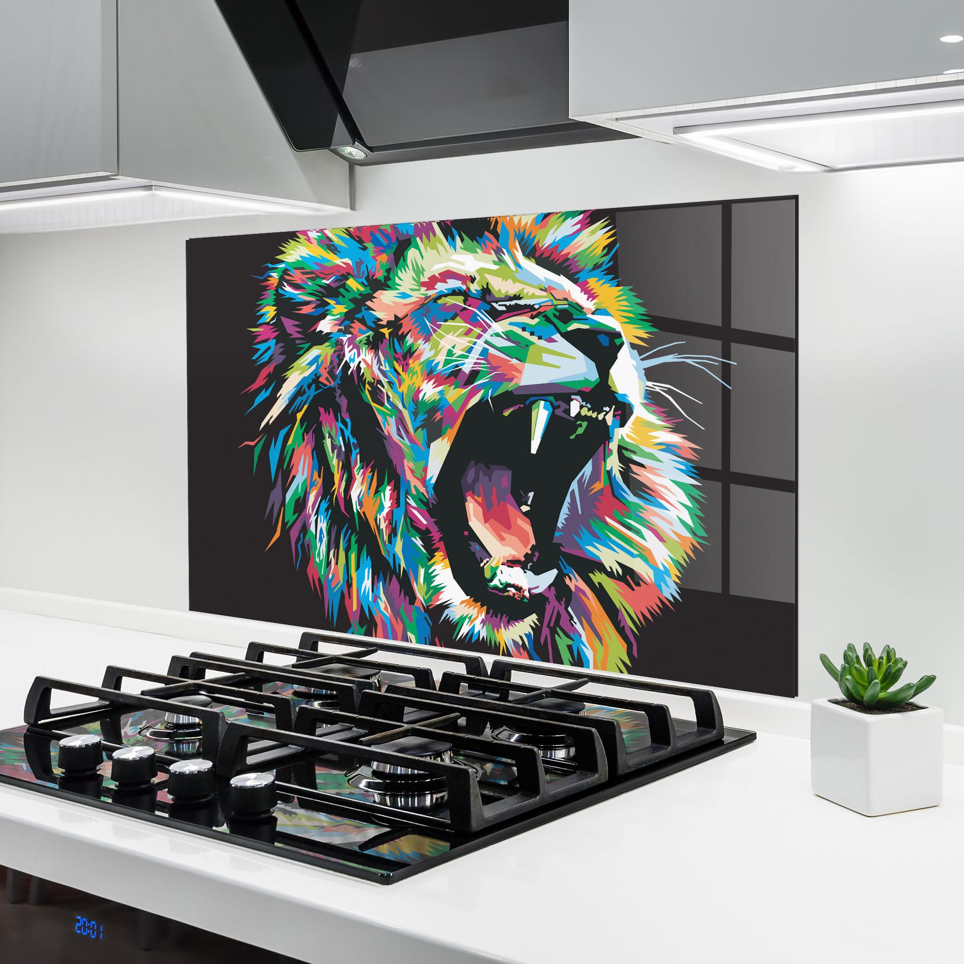 Küchenrückwand Glas Green Blue Lion mockup 6
