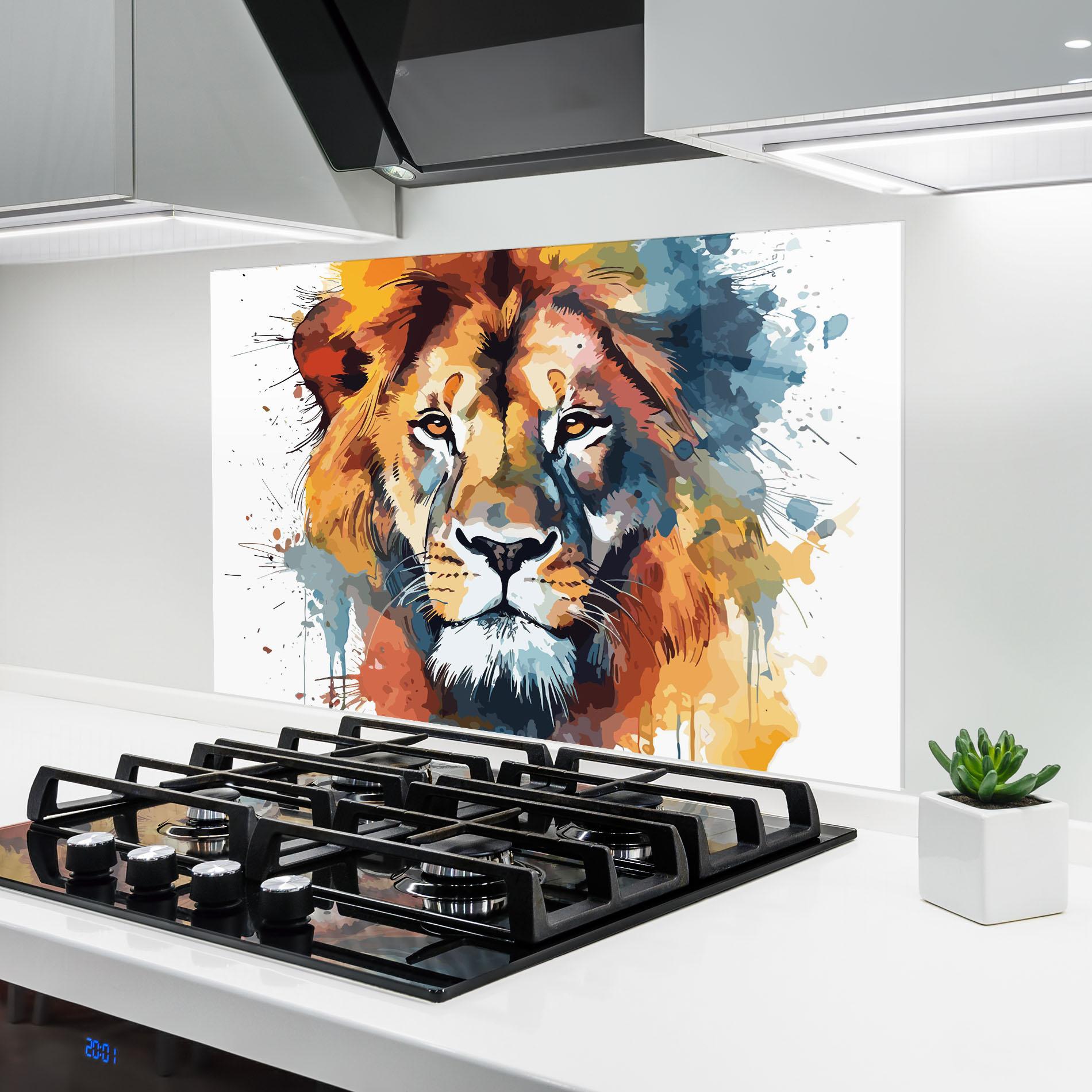 Küchenrückwand Glas Lion Head Art mockup 6
