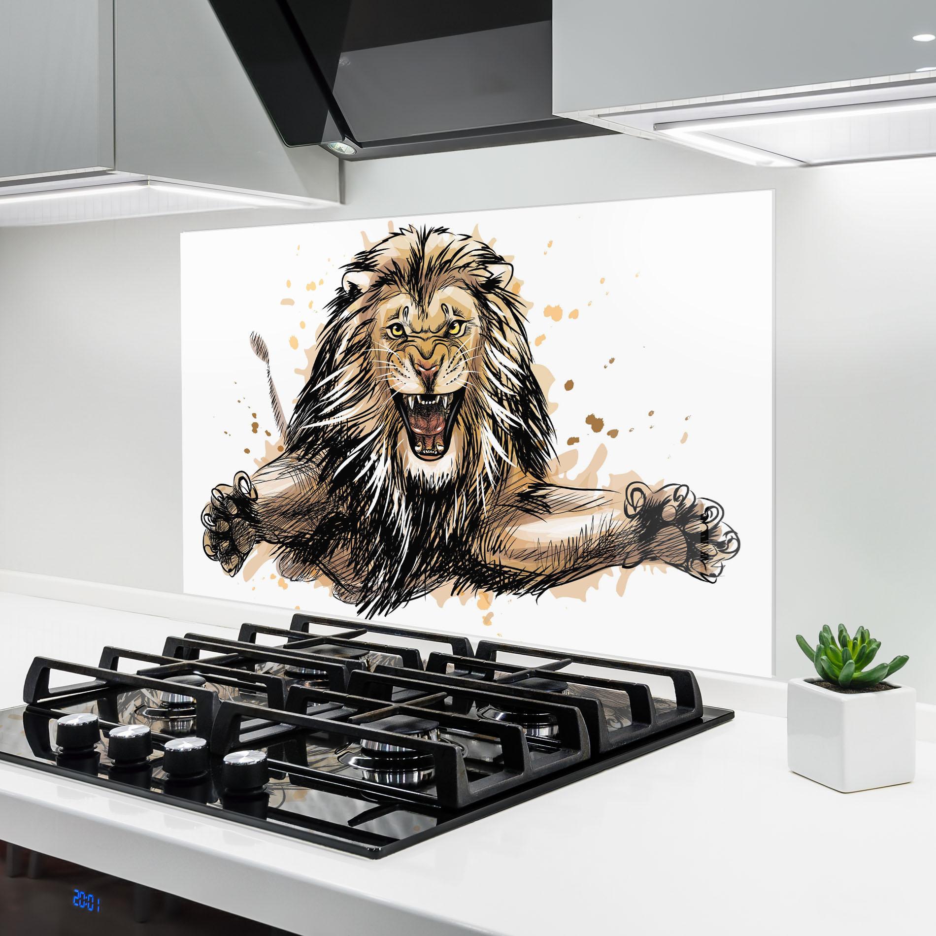 Küchenrückwand Glas Lion Jump mockup 6