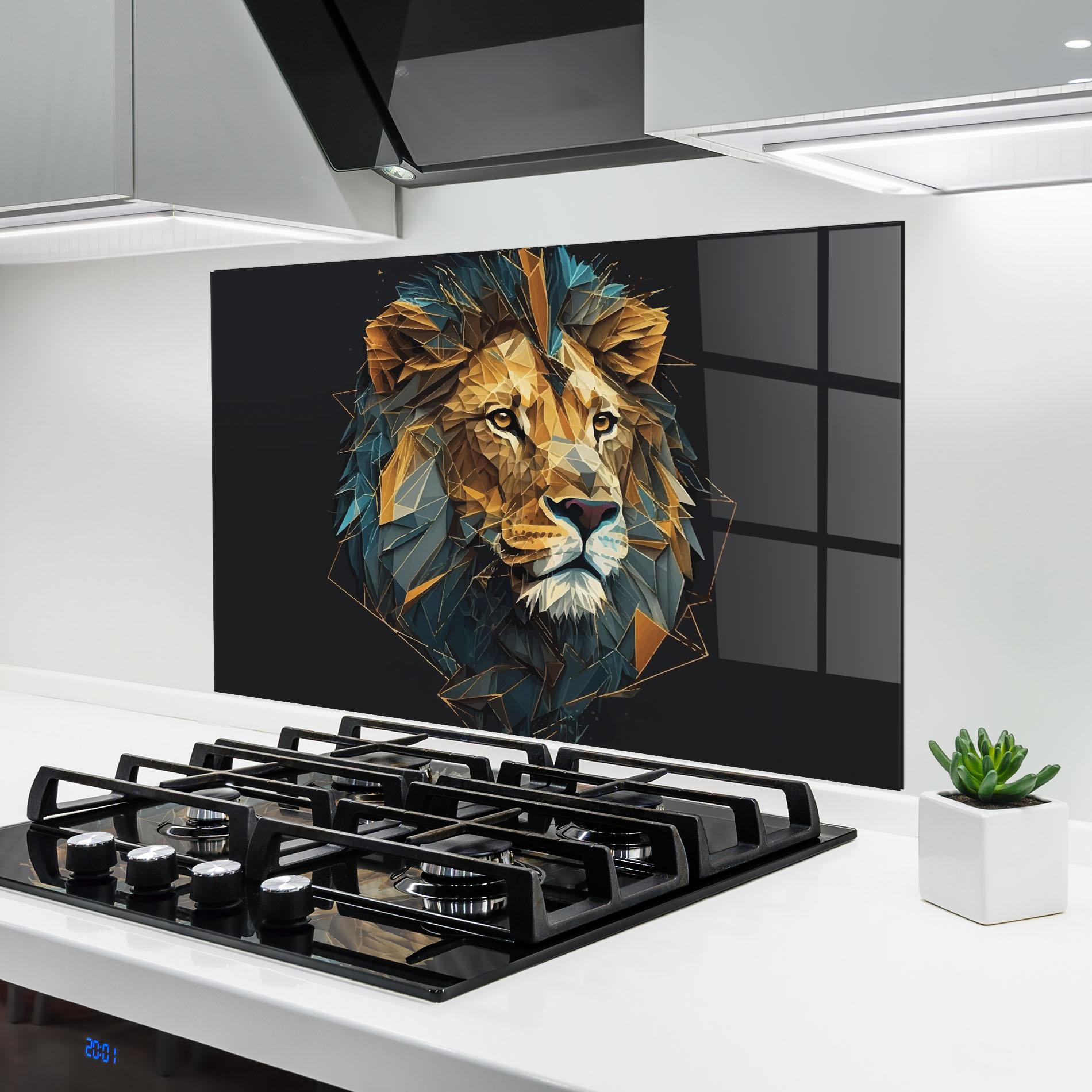 Küchenrückwand Glas Lion On Grey mockup 6