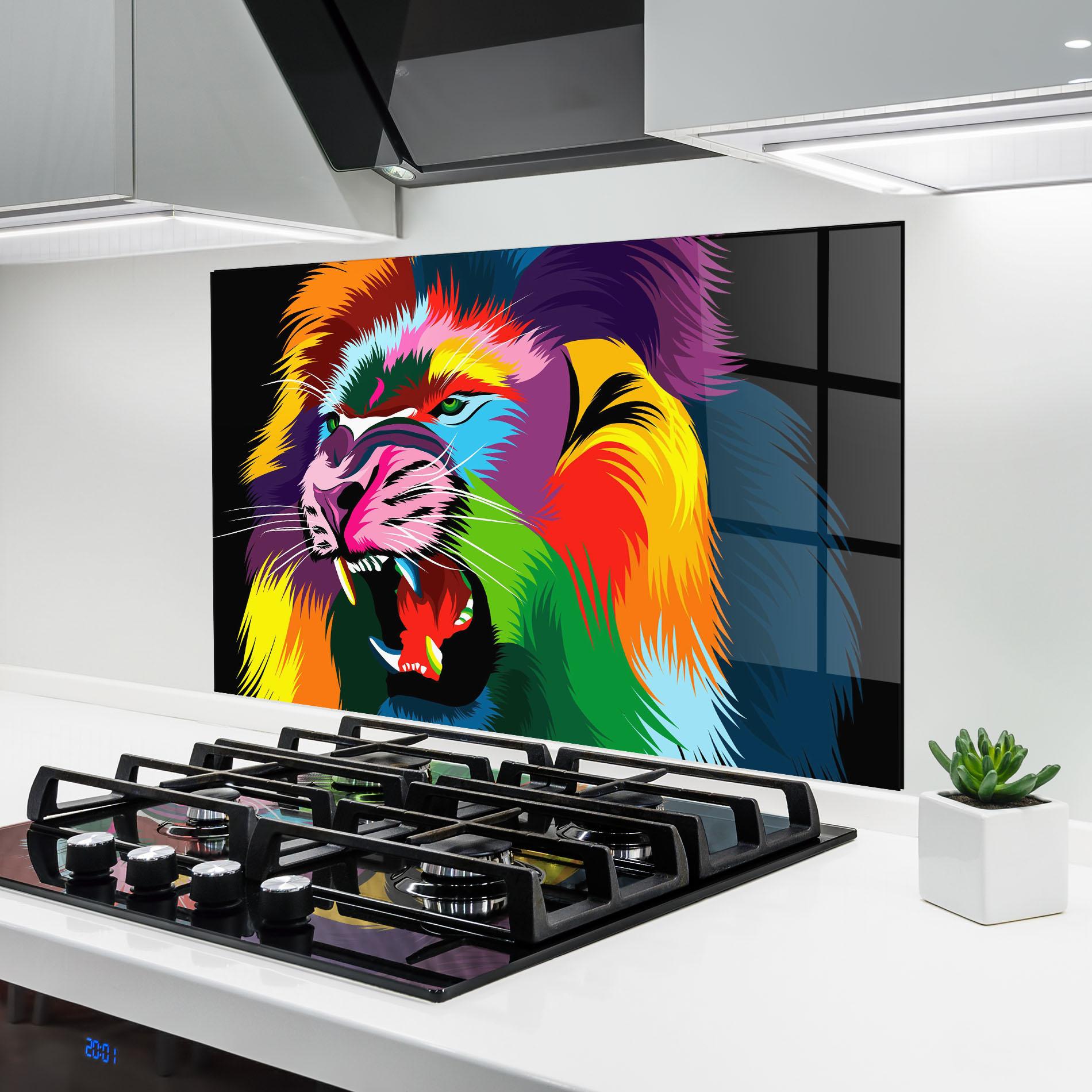 Küchenrückwand Glas Lion Vibrant Color mockup 6
