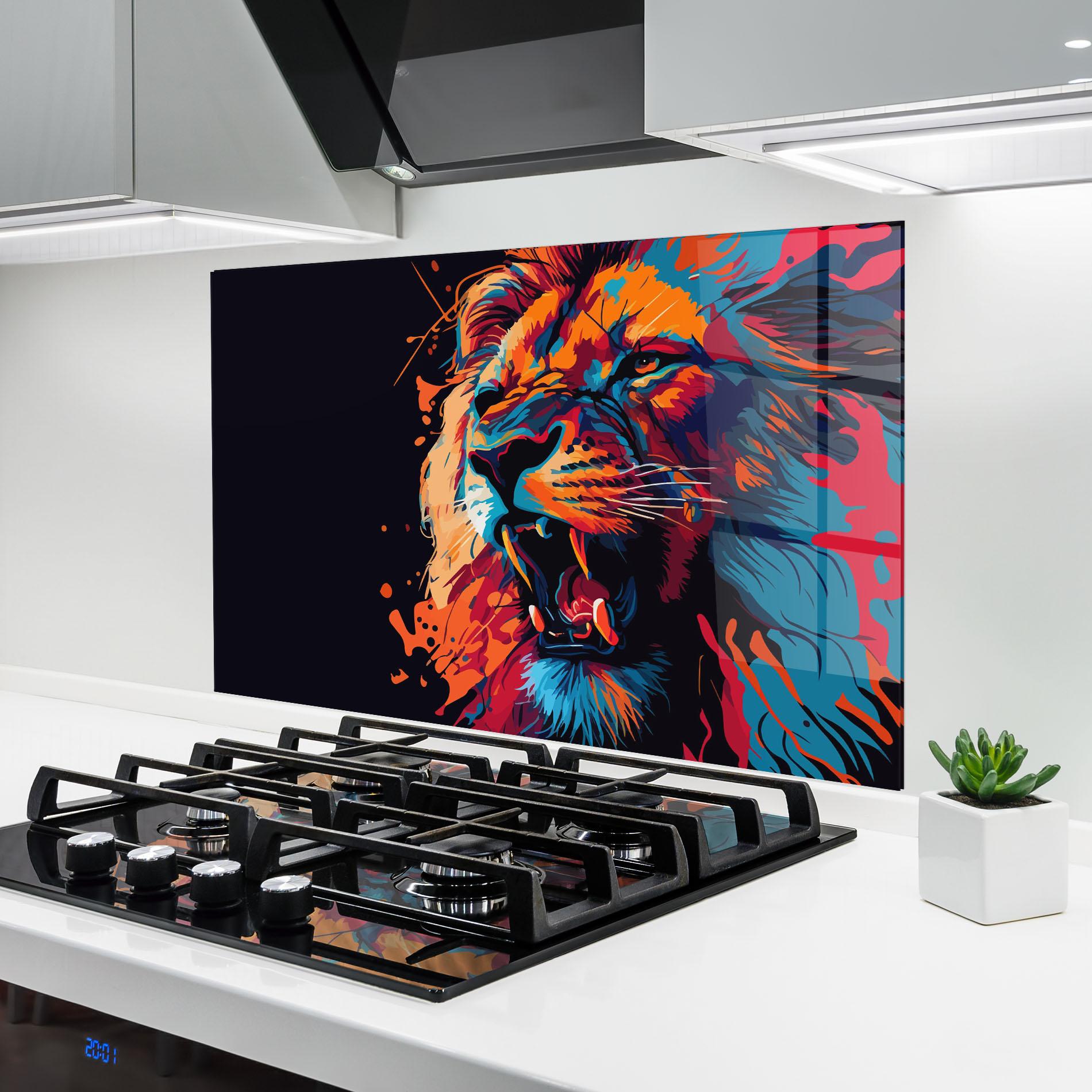 Küchenrückwand Glas Orange Red Lion mockup 6