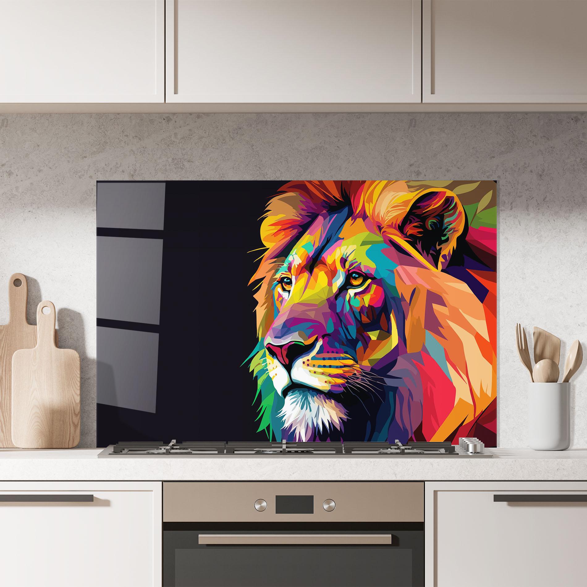 Küchenrückwand Glas Colorful Lion mockup 7