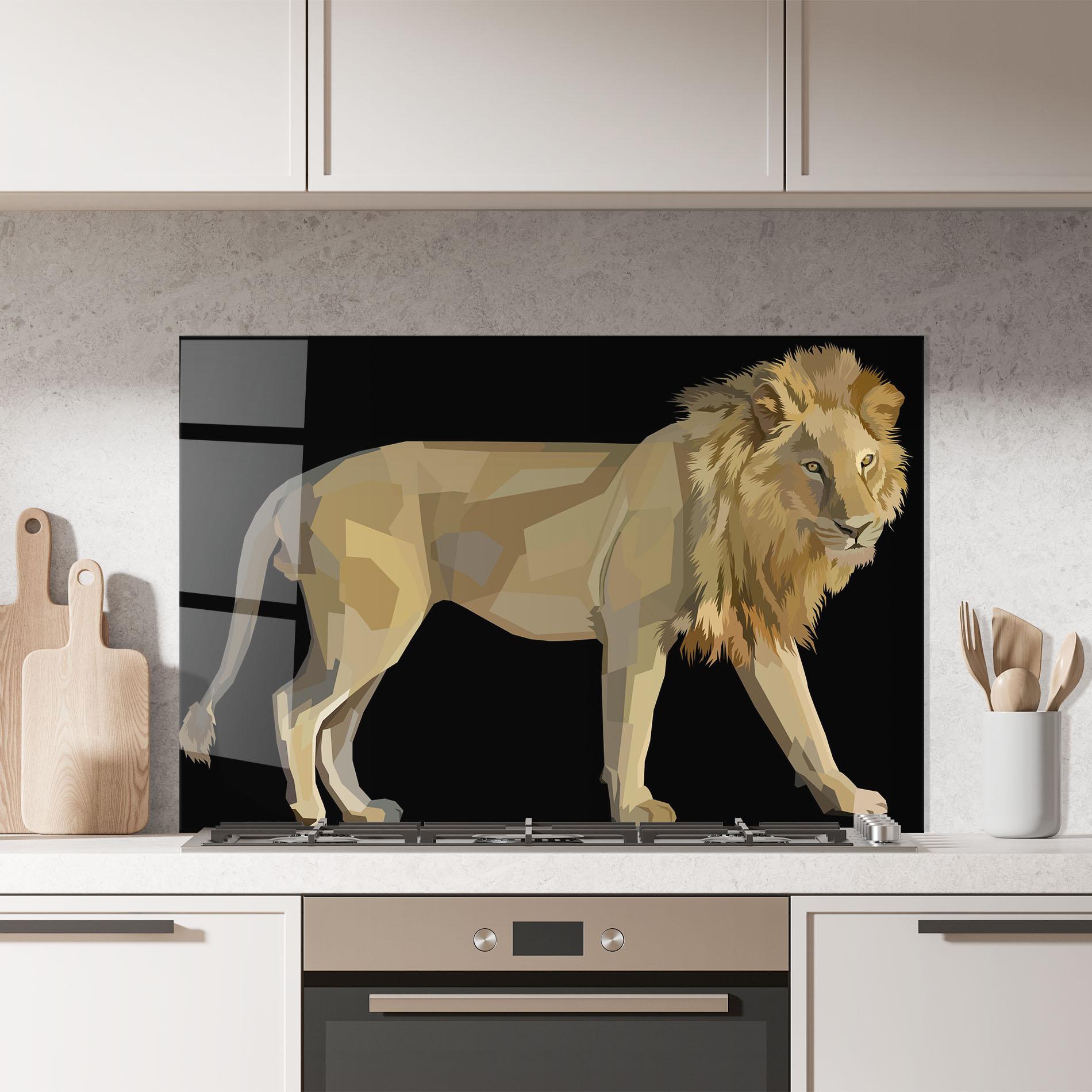 Küchenrückwand Glas Lion Art On Black mockup 7