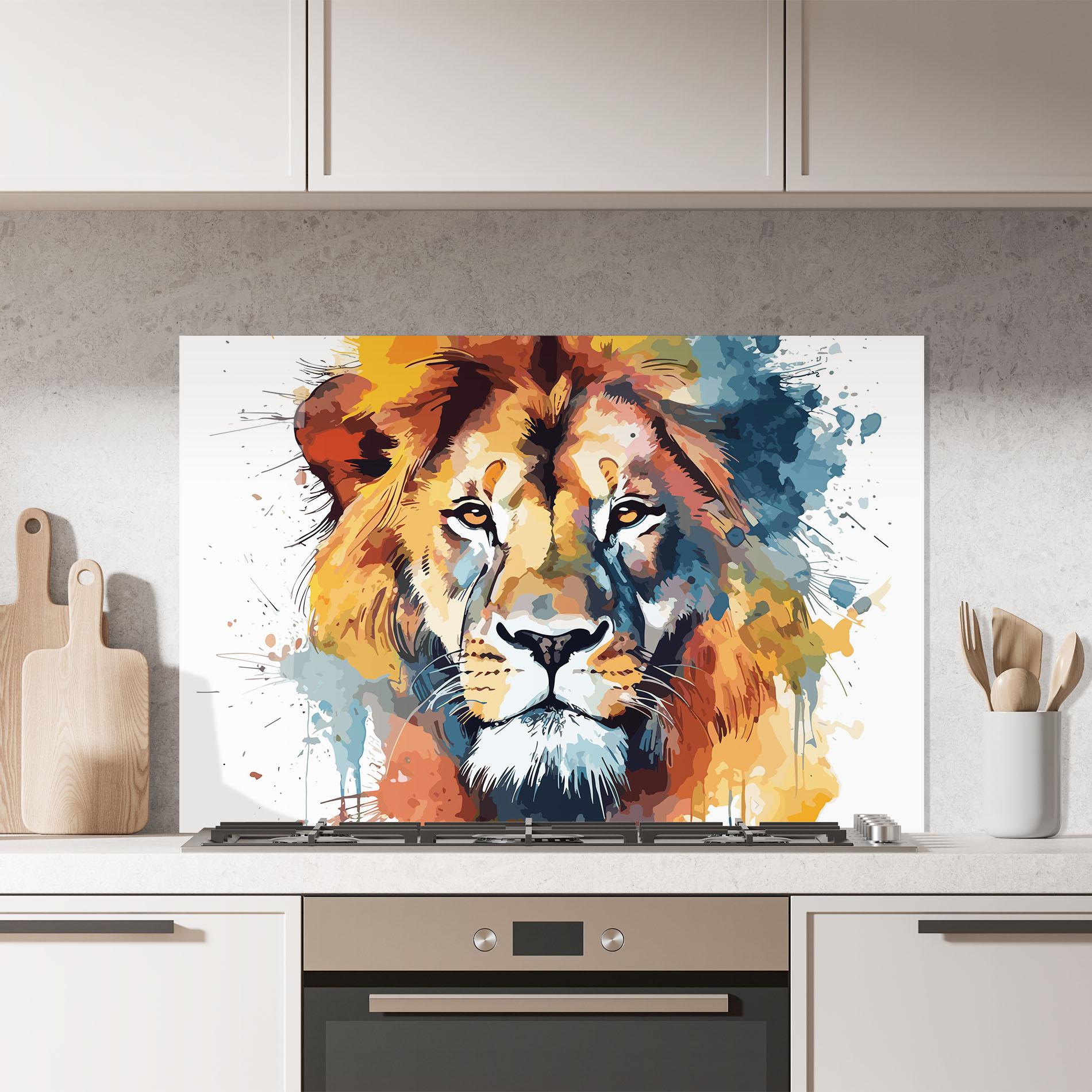 Küchenrückwand Glas Lion Head Art mockup 7