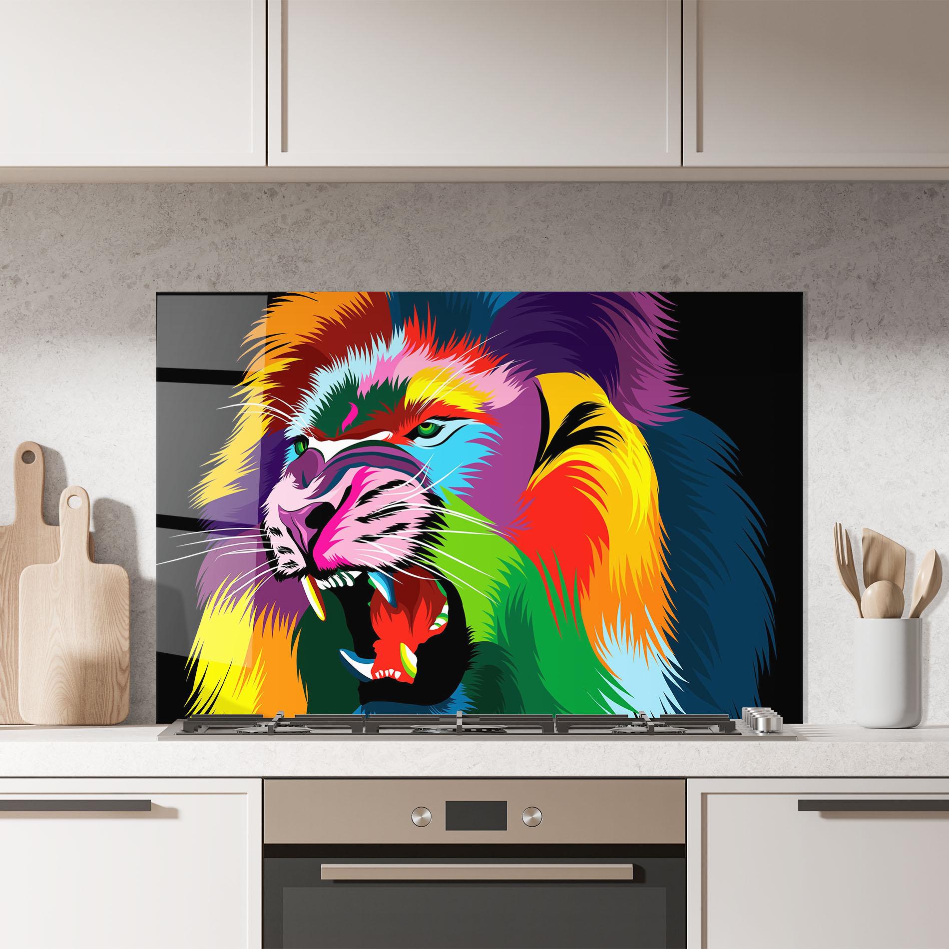 Küchenrückwand Glas Lion Vibrant Color mockup 7