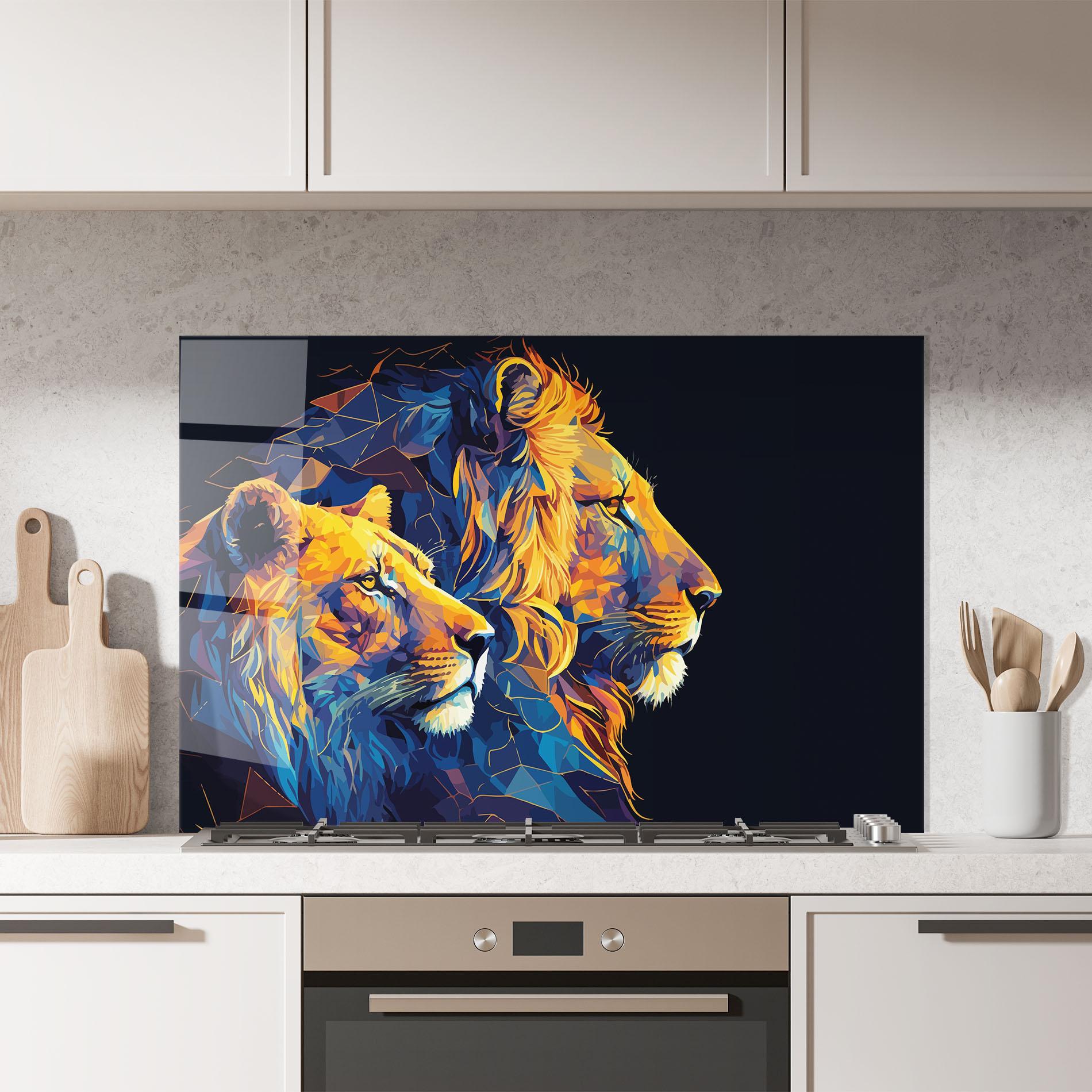 Küchenrückwand Glas Orange Blue Lion mockup 7