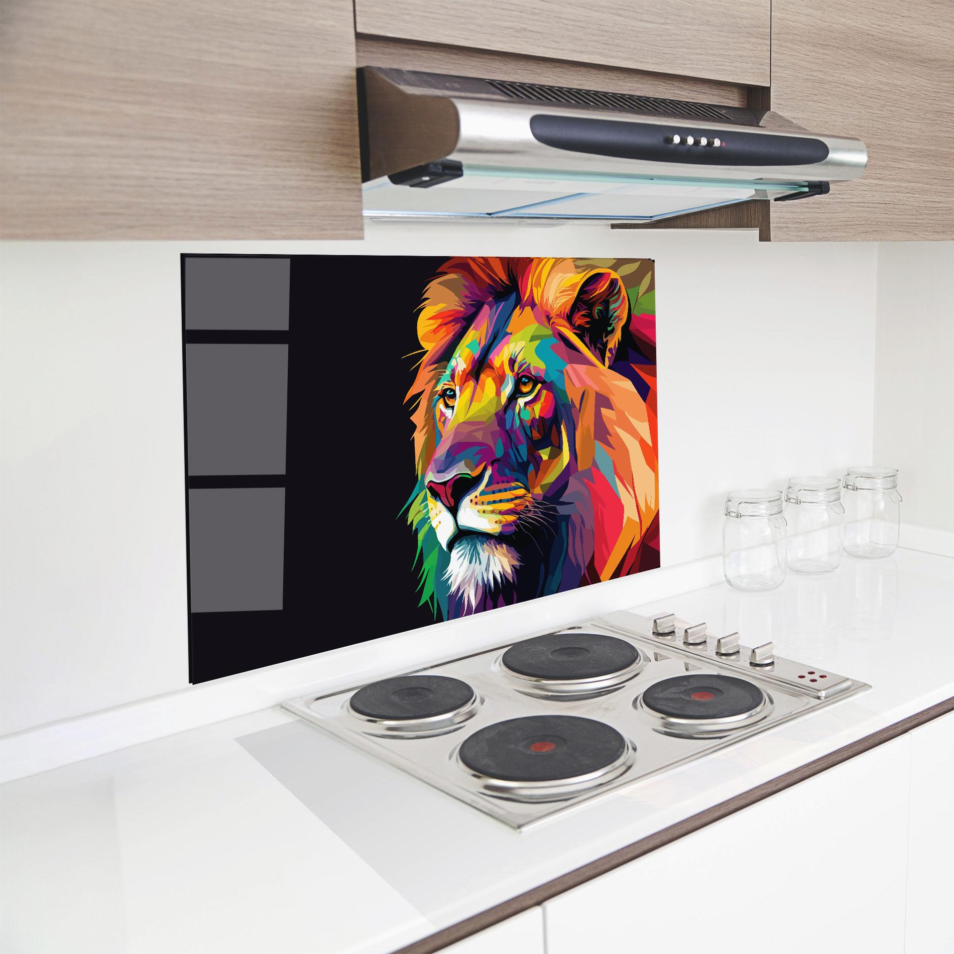 Küchenrückwand Glas Colorful Lion mockup 8
