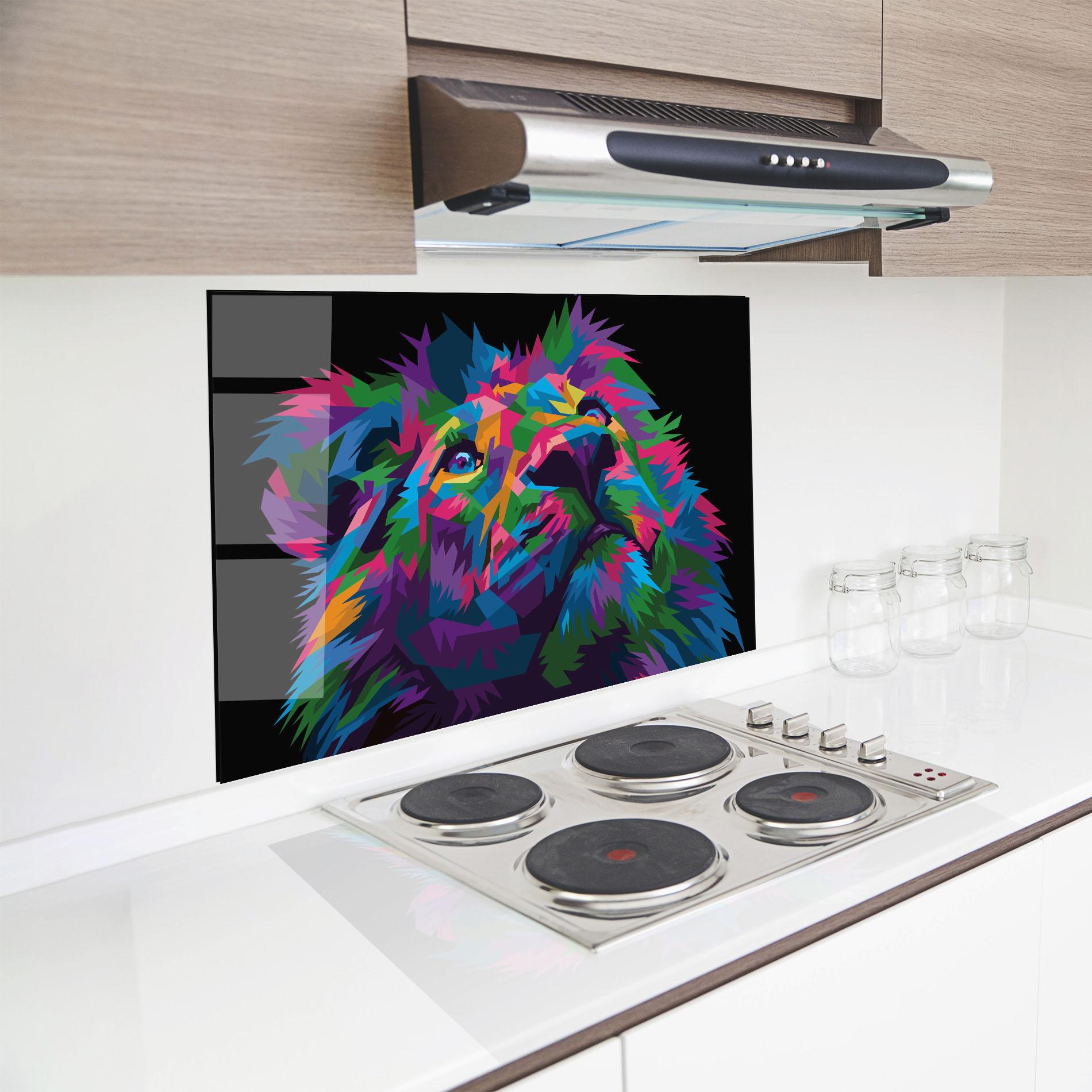 Küchenrückwand Glas Cute Color Lion mockup 8
