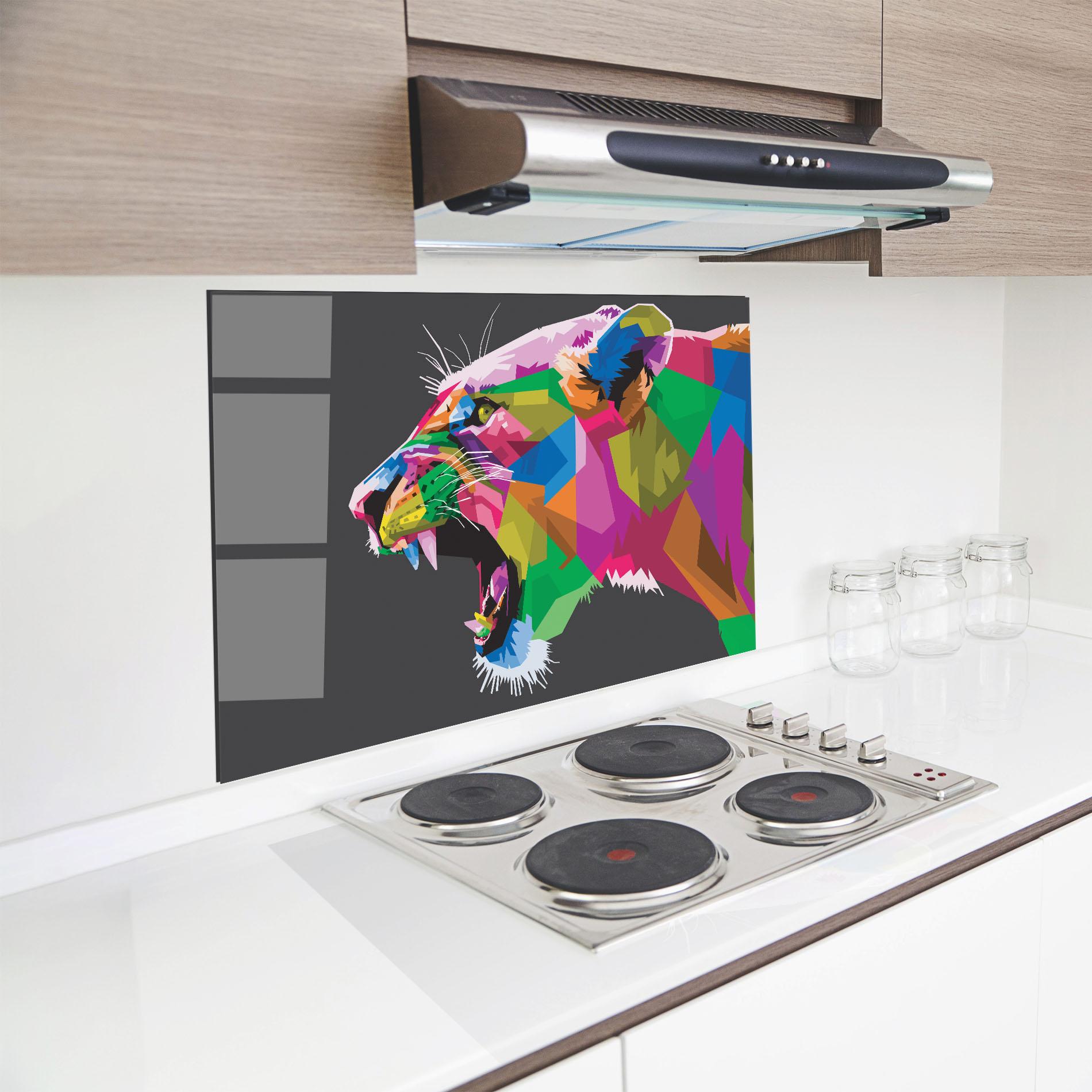 Küchenrückwand Glas Female Lion Head mockup 8