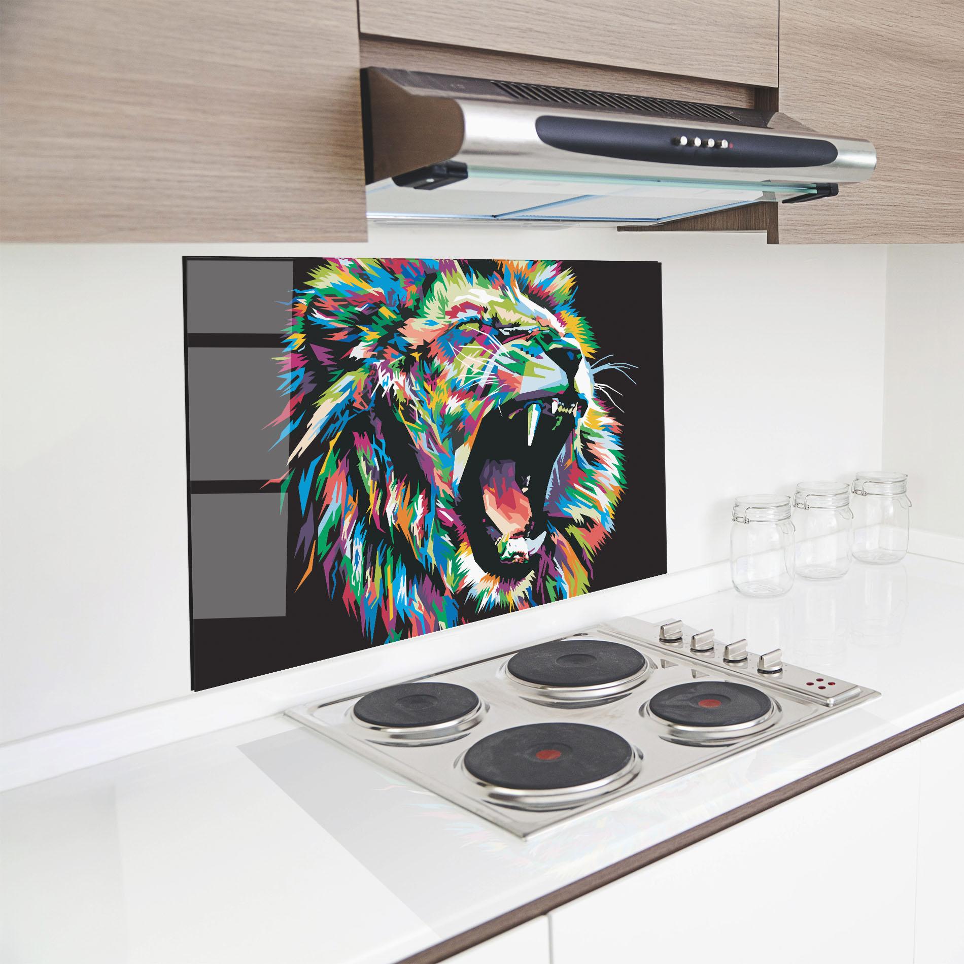 Küchenrückwand Glas Green Blue Lion mockup 8