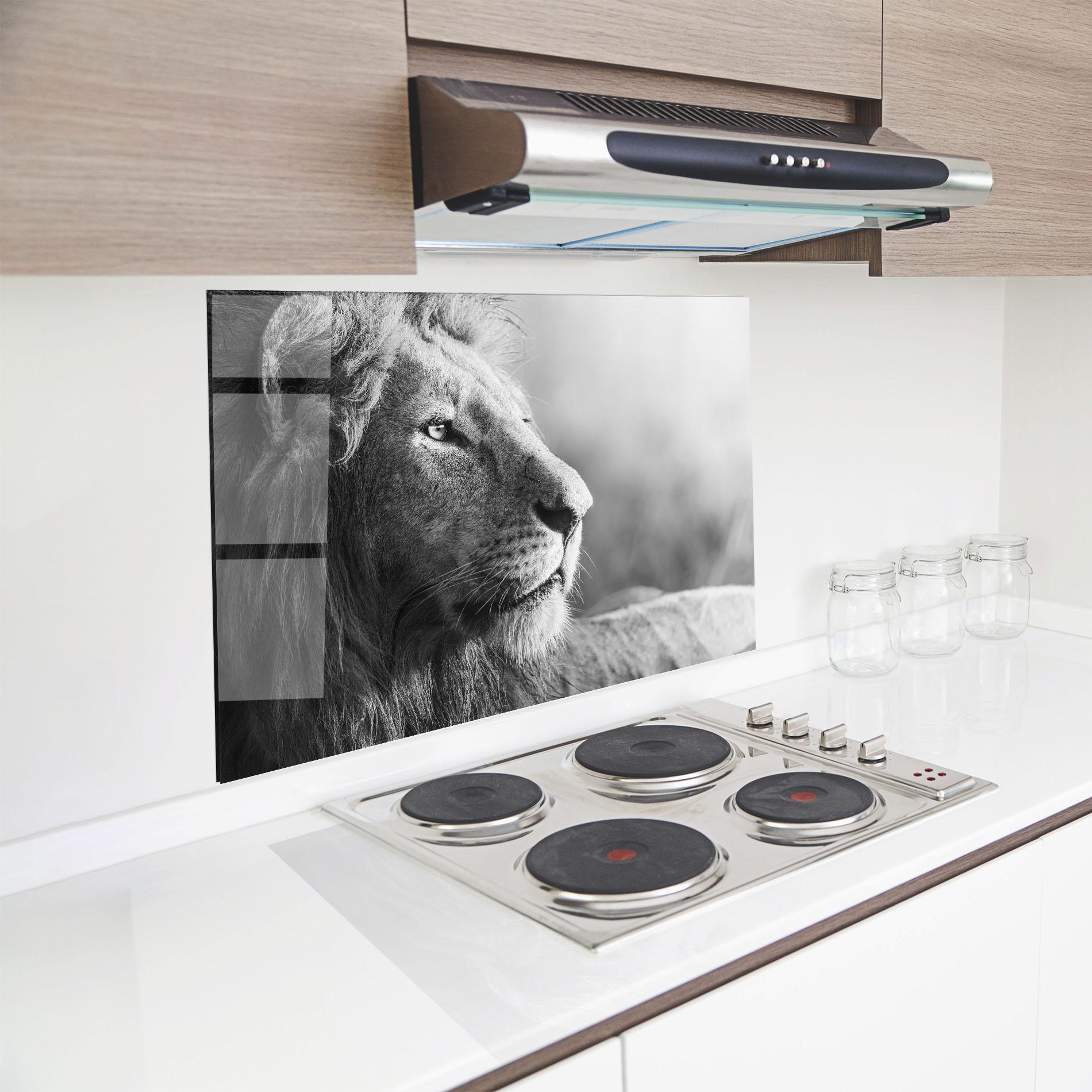Küchenrückwand Glas Grey Lion Head mockup 8