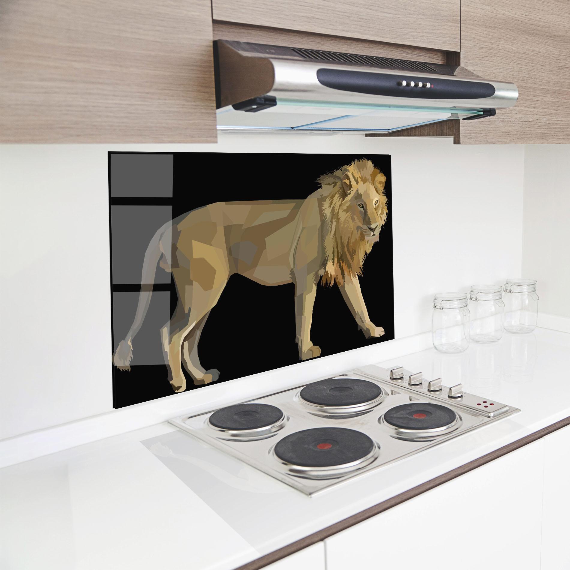 Küchenrückwand Glas Lion Art On Black mockup 8