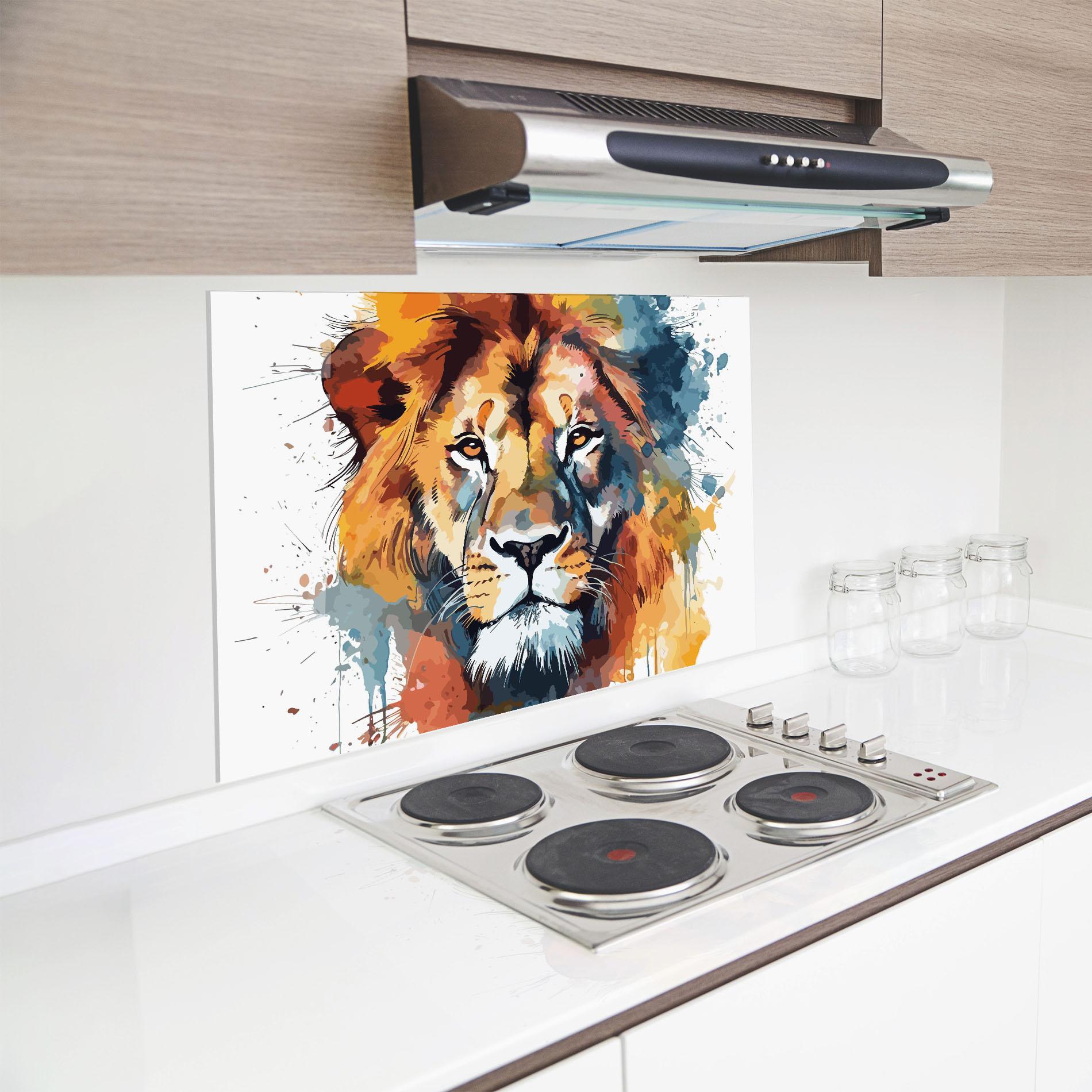 Küchenrückwand Glas Lion Head Art mockup 8