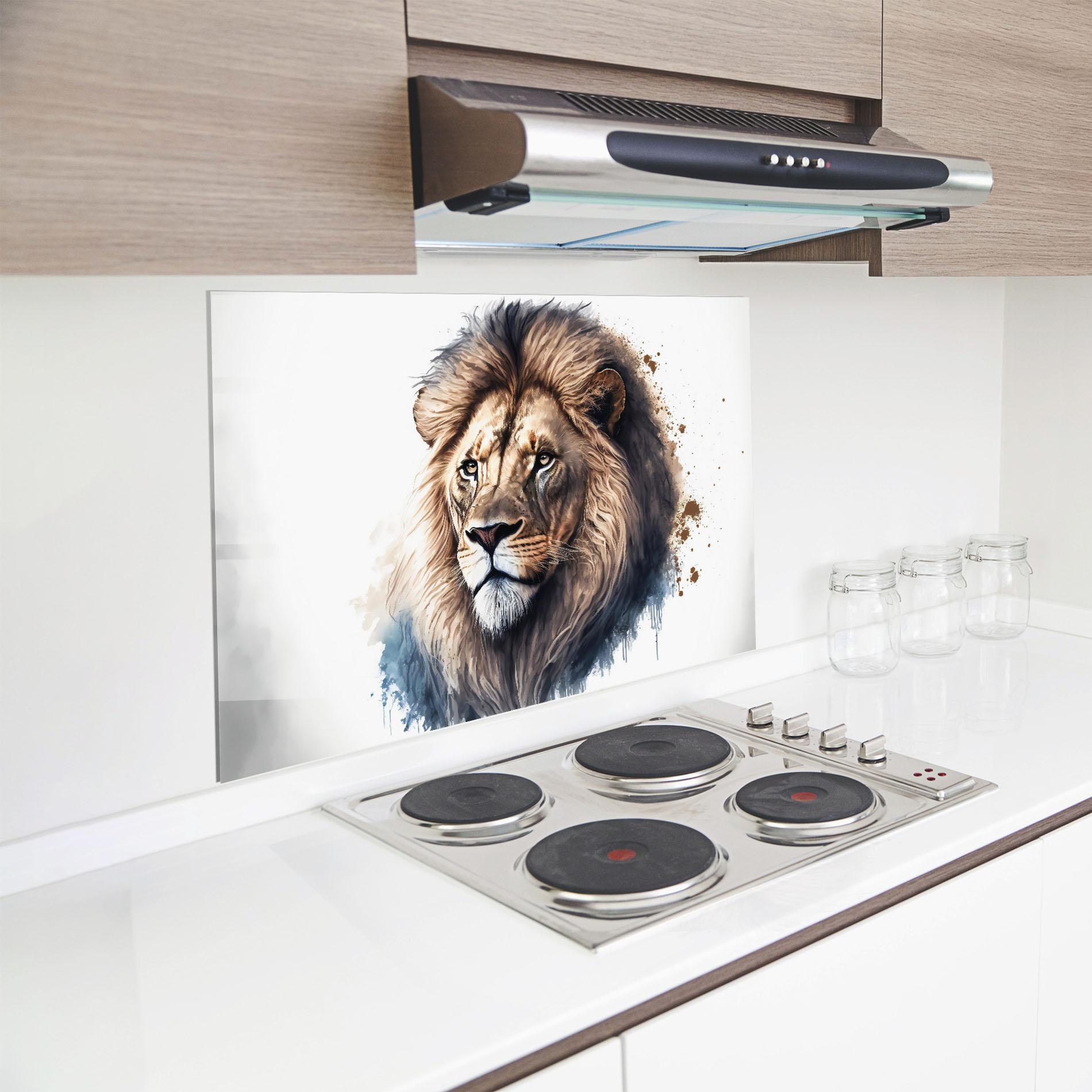 Küchenrückwand Glas Lion Head Painting mockup 8