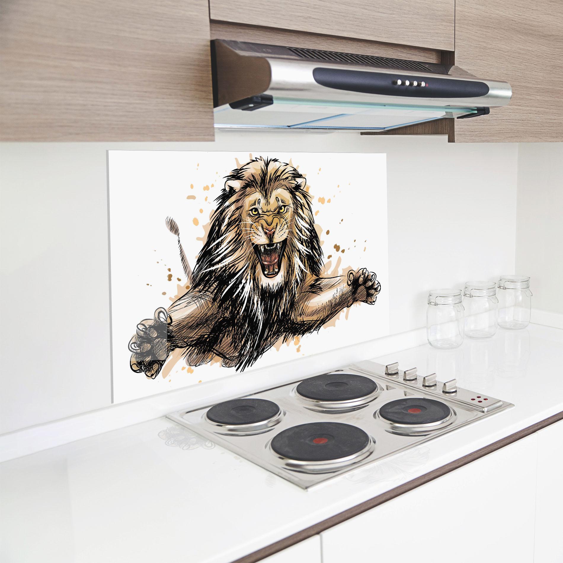 Küchenrückwand Glas Lion Jump mockup 8