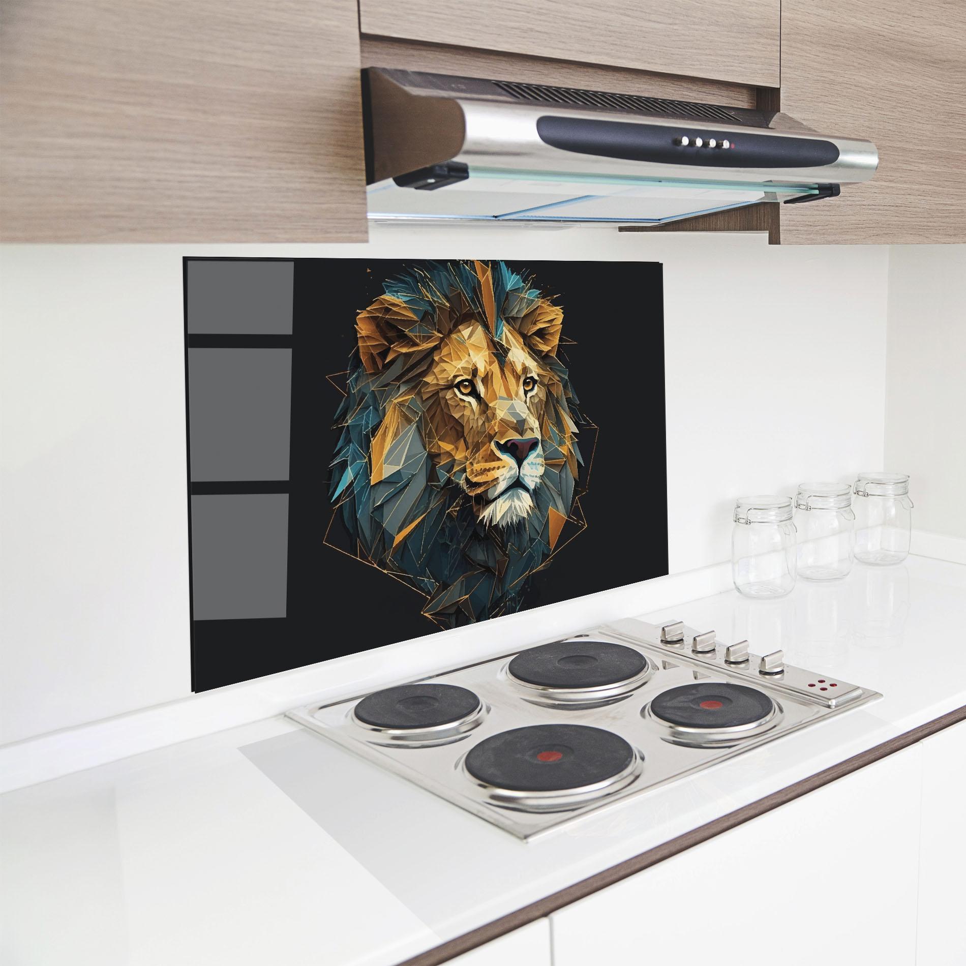 Küchenrückwand Glas Lion On Grey mockup 8