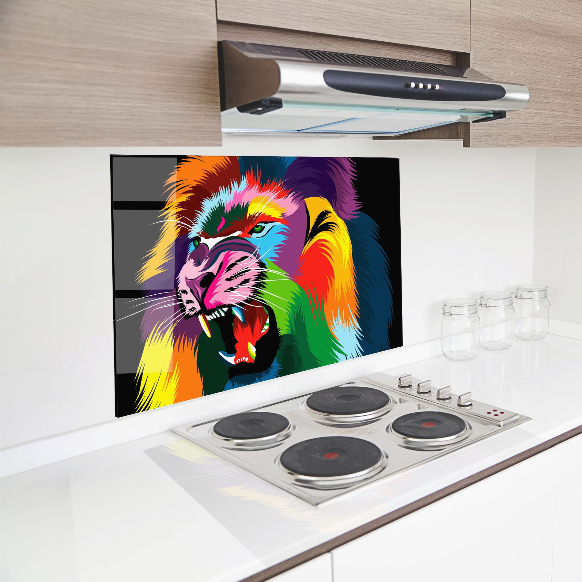 Küchenrückwand Glas Lion Vibrant Color mockup 8