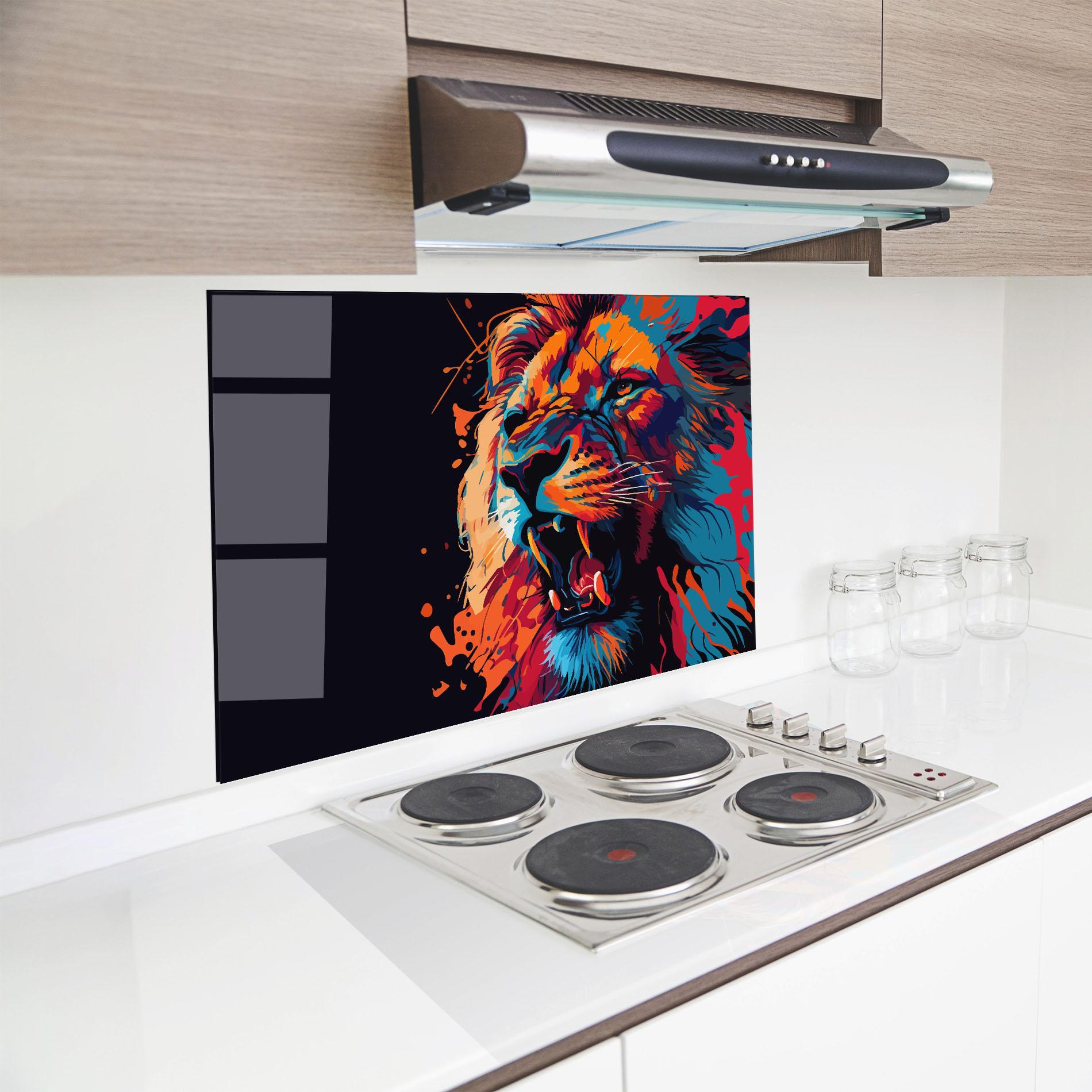 Küchenrückwand Glas Orange Red Lion mockup 8