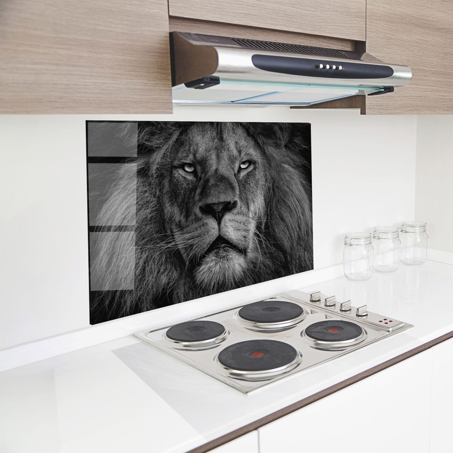 Küchenrückwand Glas Powerful Male Lion mockup 8