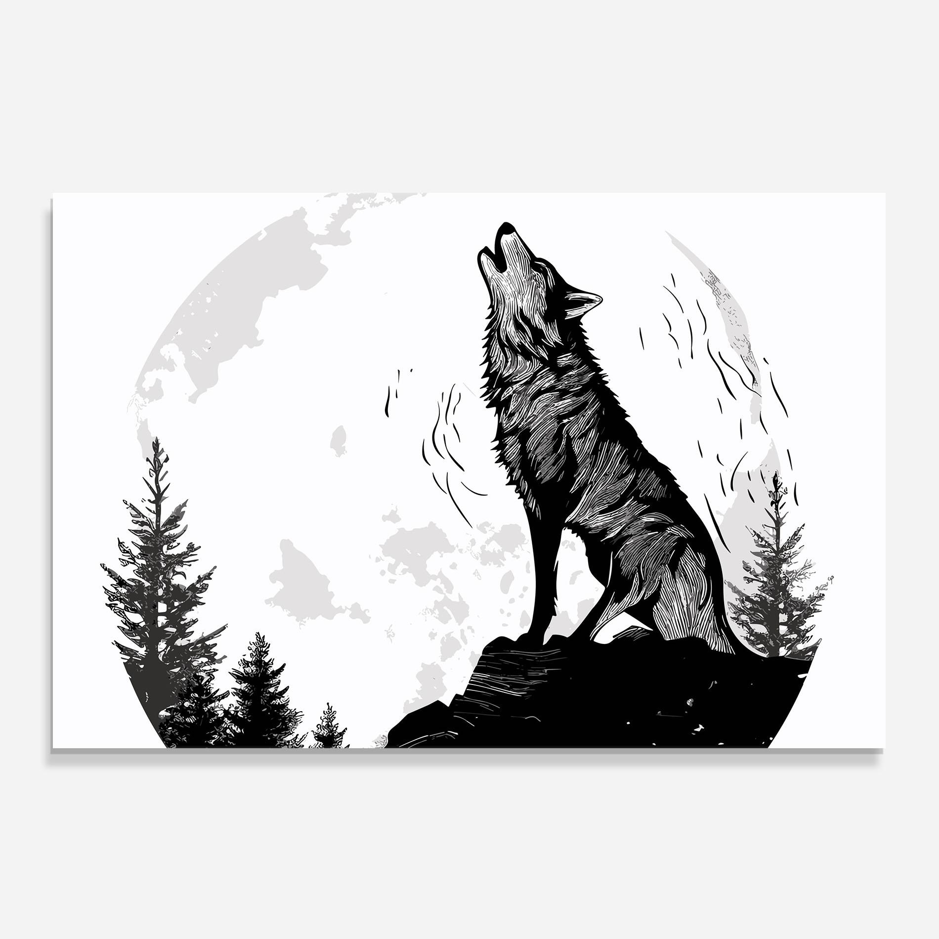Küchenrückwand Glas Grey Moon Wolf mockup 0